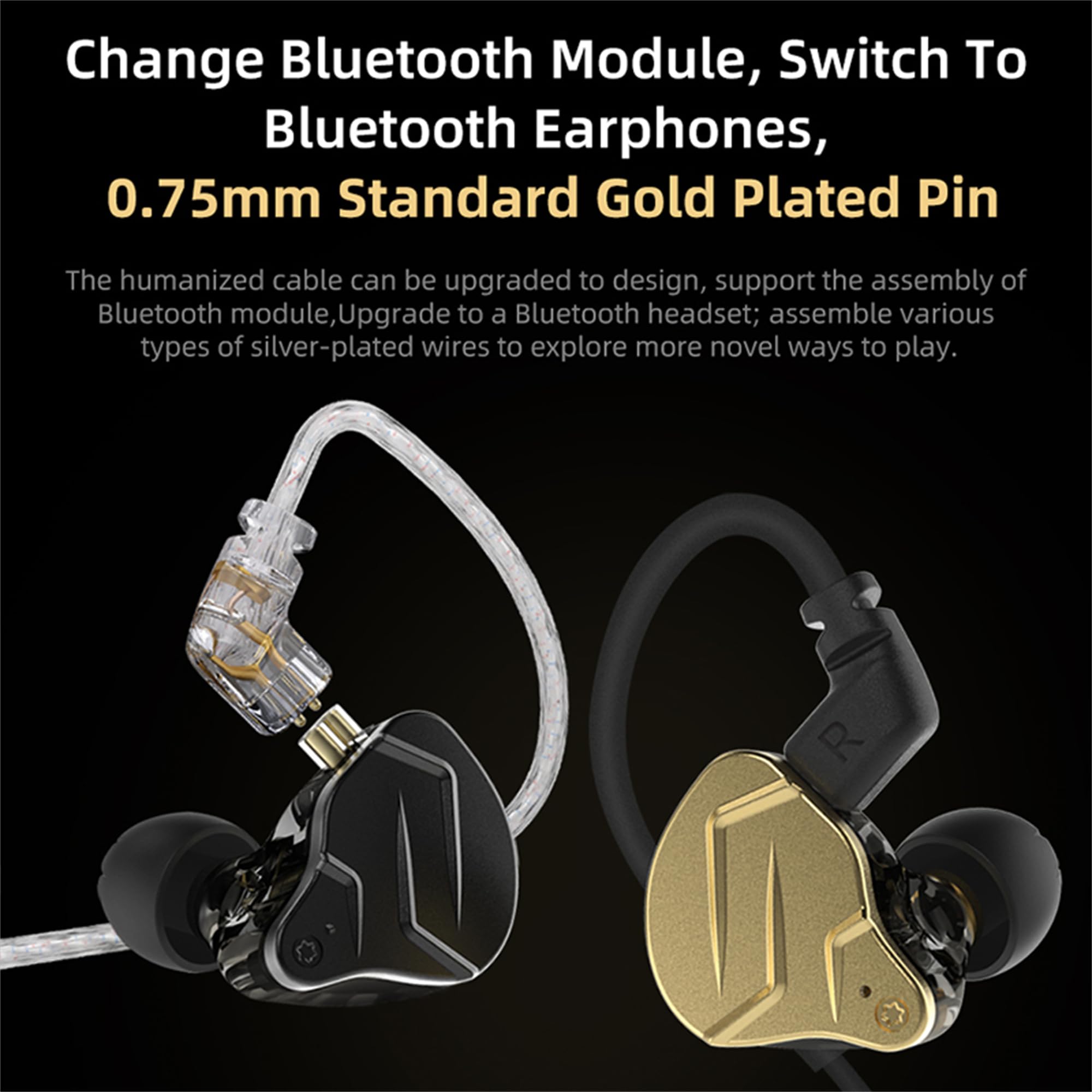 KZ ZSN Pro X Wired Gaming Earbuds - Hybrid Dual Driver (1BA+1DD) HIFI IEM In-Ear Monitor Headphones with Detachable Tangle-Free Cable for Musicians & Audiophiles - Gold (No Mic) - Perfect for Gaming, Music Production & Professional Audio Monitoring