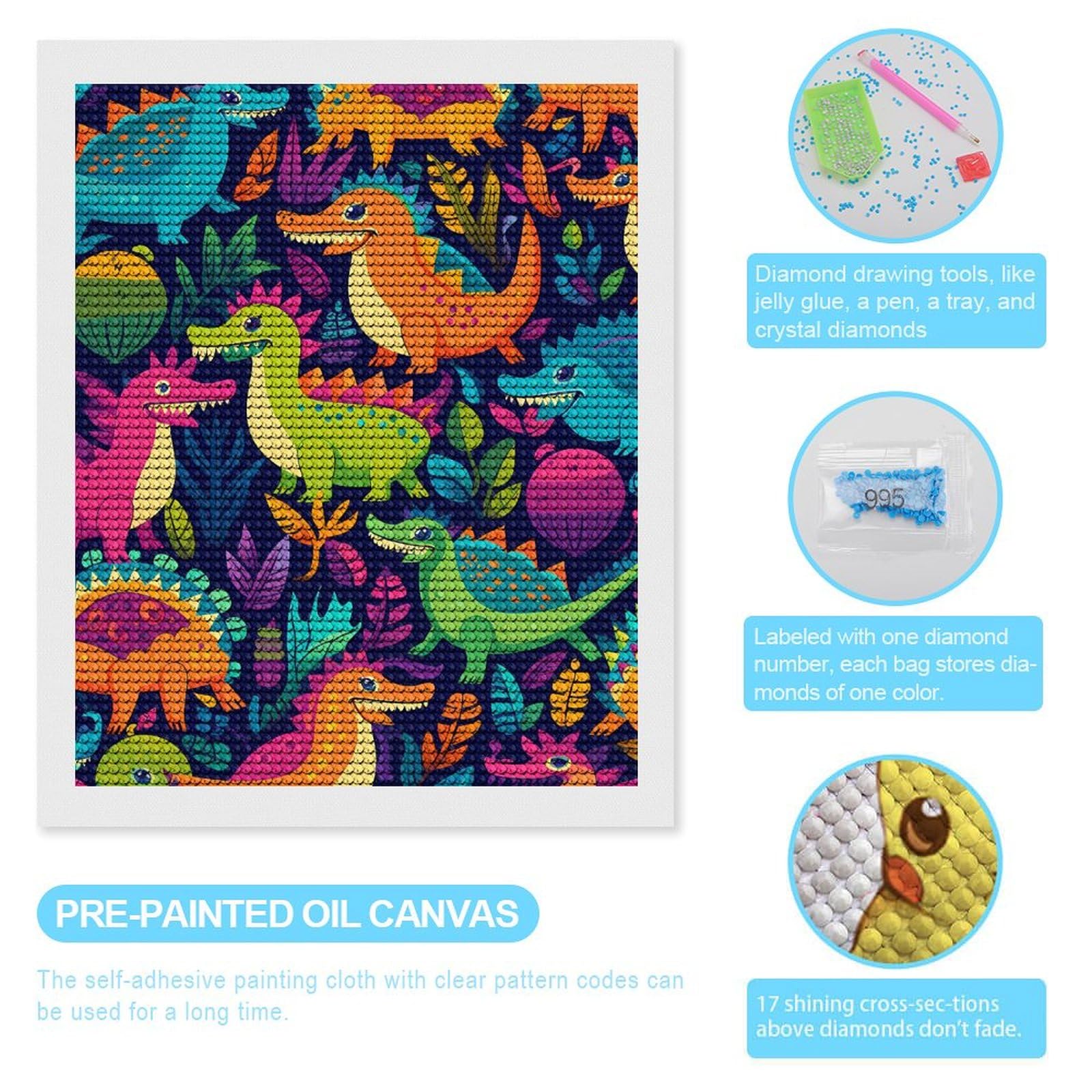 Vibrant Dinosaur Diamond Painting Kit - DIY Full Drill 5D Mosaic Art for Wall Decor | Perfect for Home, Office, Kids Room & Gift Giving