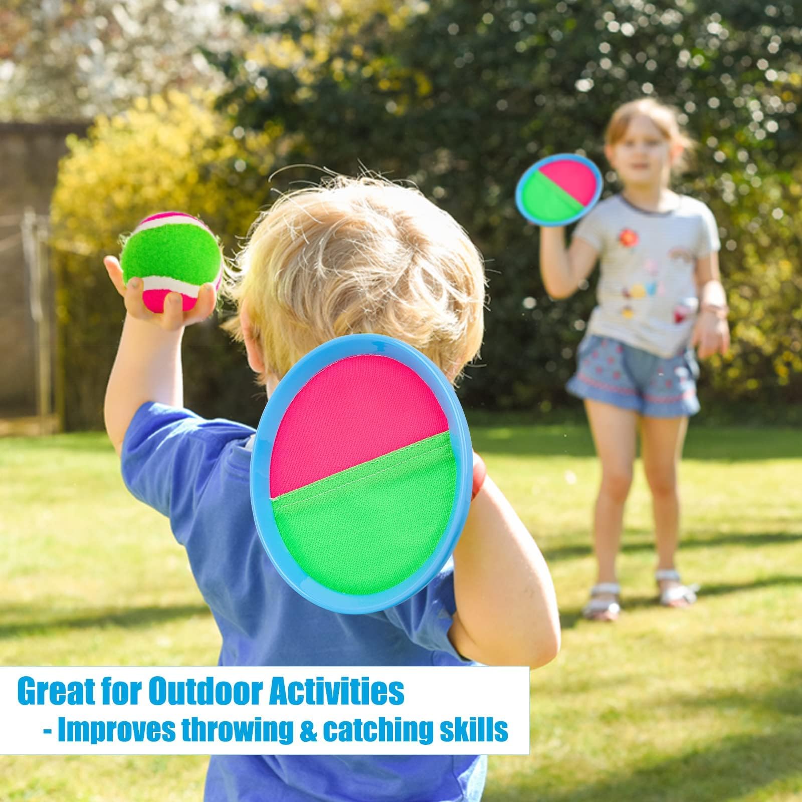 Ayeboovi Toss and Catch Ball Game Set - Outdoor Sports Toys for Kids Ages 3-10 with 2 Paddles & 2 Balls - Perfect for Backyard, Beach, Pool, Park Play - Great Birthday, Easter, Valentine's Day Gift for Boys and Girls