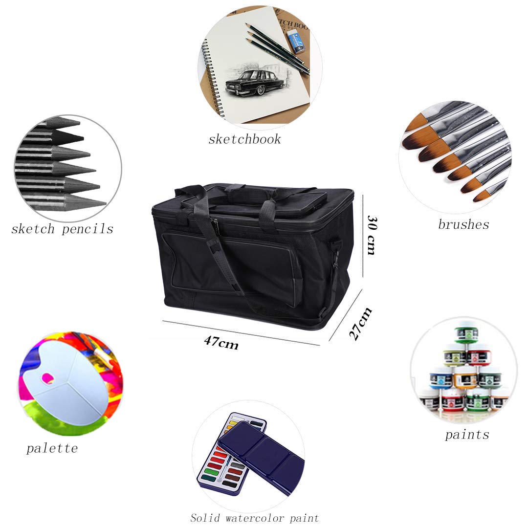 Large Waterproof Foldable Art Supplies Storage Tote Bag - Multi-Purpose Organizer for Paints, Brushes, Pencils & Sketchbooks - Perfect for Artists, Students & Crafters On-The-Go (Home, Studio & Outdoor Use)