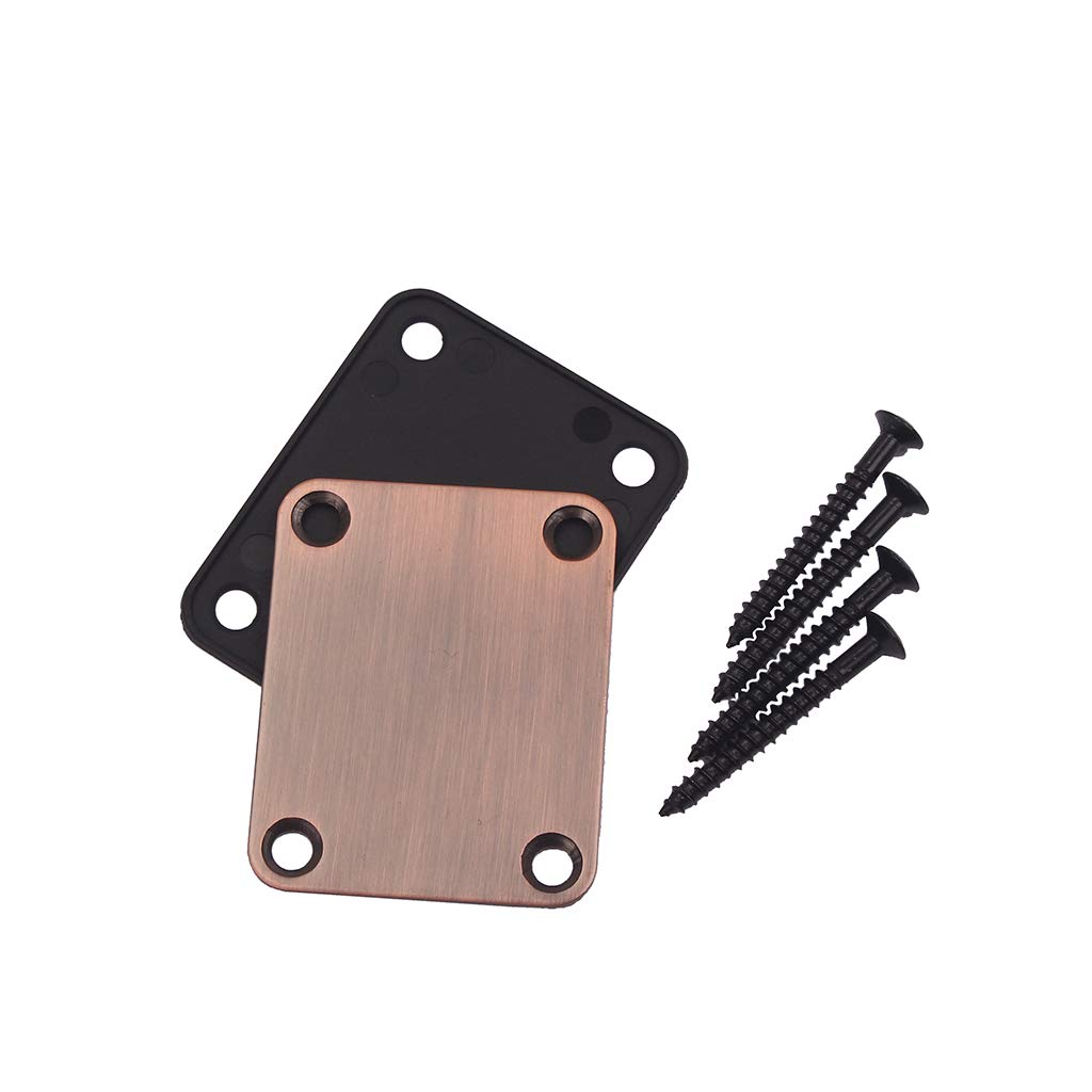 Alnicov Electric Guitar Neck Plate with 4 Screws - Bronze Replacement Part for Strat & Tele Style Guitars - Perfect for Guitar Repair, Maintenance & Upgrades
