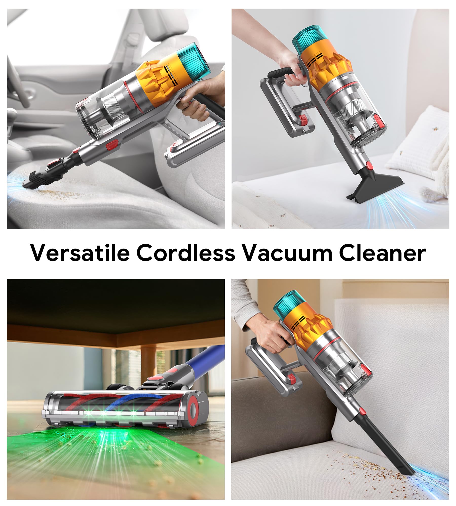 8-in-1 Cordless Stick Vacuum Cleaner with 600W/48Kpa Powerful Suction - 65Min Runtime, Lightweight & Anti-Tangle - Ideal for Hard Floors, Carpets, Pet Hair & Car Cleaning - Self-Standing Rechargeable Home Vacuum for Easy Storage