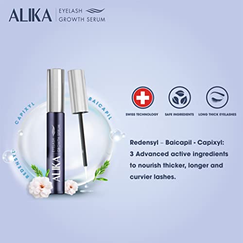 ALIKA Natural Cruelty-Free Eyelash Growth Serum with Rydensyl & Peptides - Lengthen & Thicken Lashes Fast | Vegan, Safe Formula for Luscious Eyelashes & Eyebrows | Perfect for Nighttime Lash Care & Special Occasions [5ML]