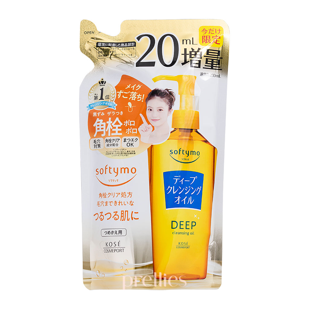 KOSE Softymo Deep Cleansing Oil Refill 210ml - Orange (576245) | Gentle Makeup Remover & Facial Cleanser for Dry & Sensitive Skin | Perfect for Daily Skincare Routine & Travel