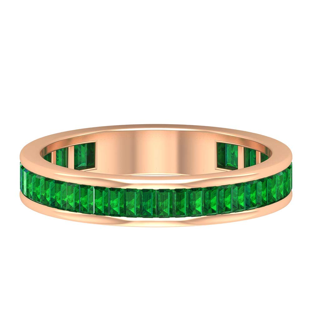 1 CT Lab Created Emerald Ring - Half Eternity Baguette Cut Emerald & 14K Solid Gold Ring | Certified Synthetic Emerald Jewelry for Engagement, Anniversary & Special Occasions