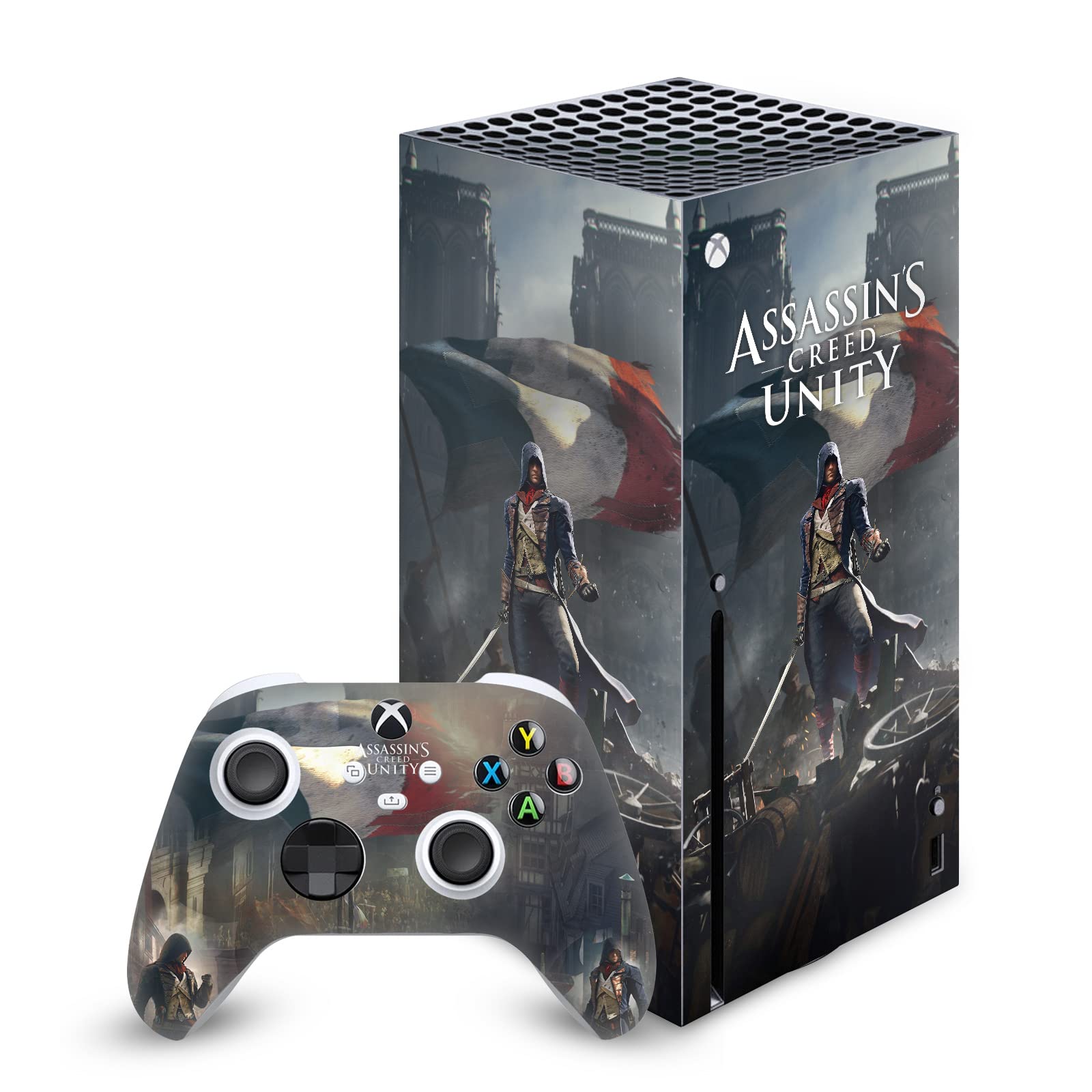 Officially Licensed Assassin's Creed Arno Dorian French Flag Unity Vinyl Sticker Decal - Compatible with Xbox Series X Console & Controller Bundle - Gaming Skin Cover for Enhanced Protection & Style - Perfect for Gamers, Collectors, and Assassin's Creed Fans