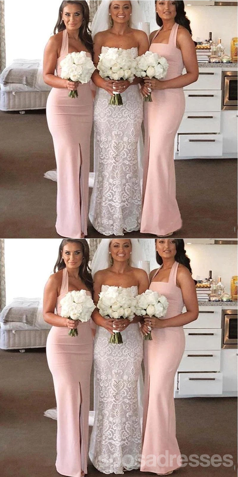 Elegant Pink Mermaid Halter Bridesmaid Dress with Side Slit - WG1516 | Perfect for Weddings, Prom & Formal Events