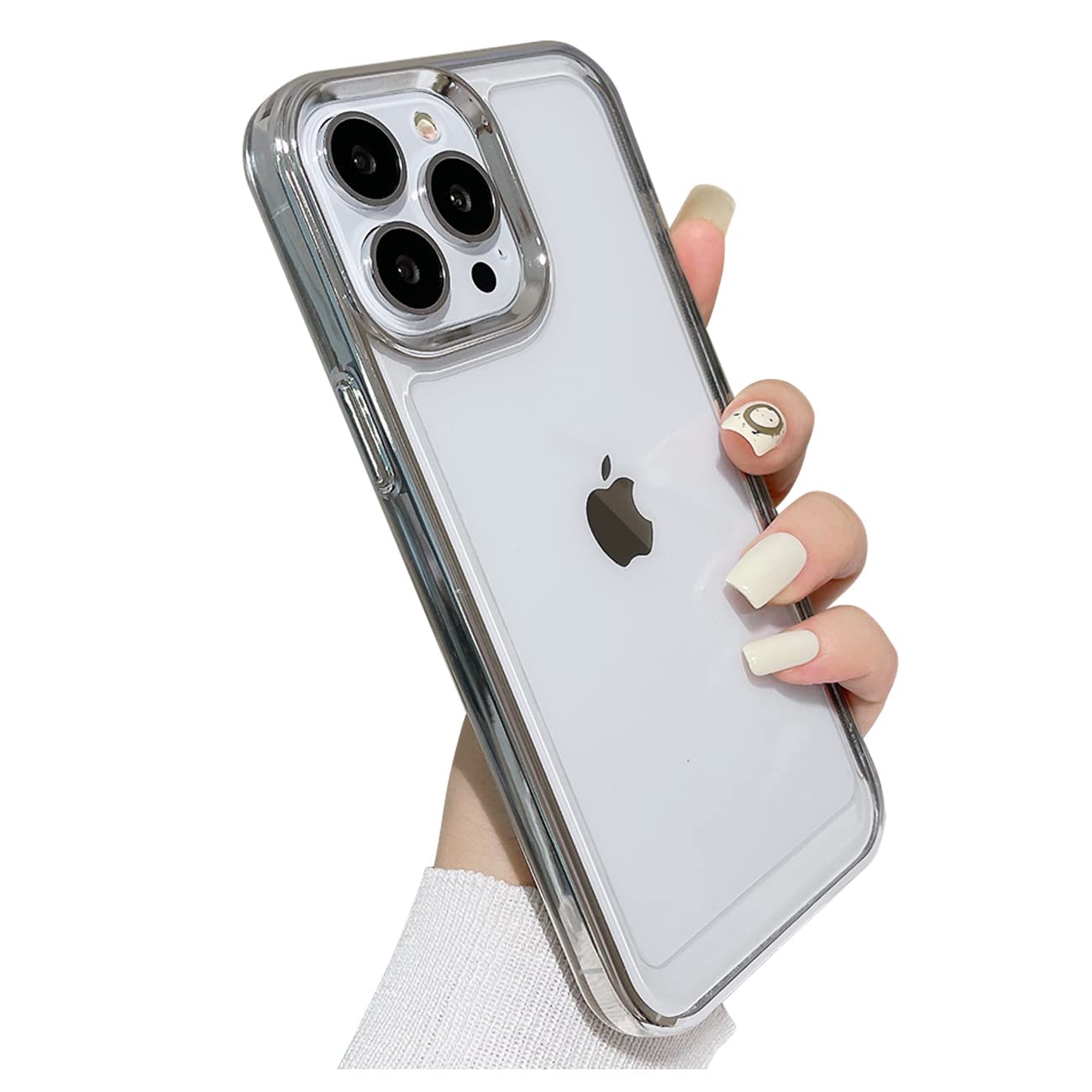 SPOBIT Luxury Silver Plating iPhone 13 Pro Max Case - Clear Hard PC Back with Shockproof TPU Protection | Slim Protective Phone Cover for Women & Men | Perfect for Work, Travel & Everyday Use