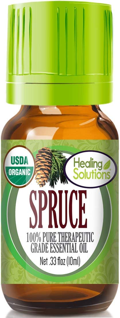 Healing Solutions Organic Spruce Essential Oil - 0.33 oz (10ml) Pure, Undiluted Spruce Oil for Aromatherapy, Massage & DIY Skincare