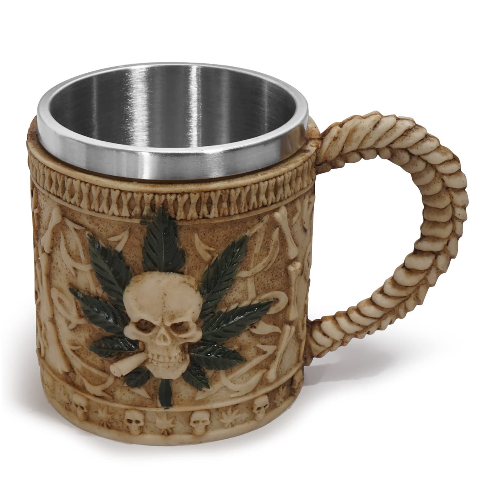 Stainless Steel Skull Beer Stein Mug - 16oz Gothic Coffee Cup for Men, Halloween Party Drinkware & Medieval Themed Bar Decor - Perfect for Beer, Coffee, Juice & Beverages - Great for Halloween Parties, Man Cave Decor & Medieval Theme Nights