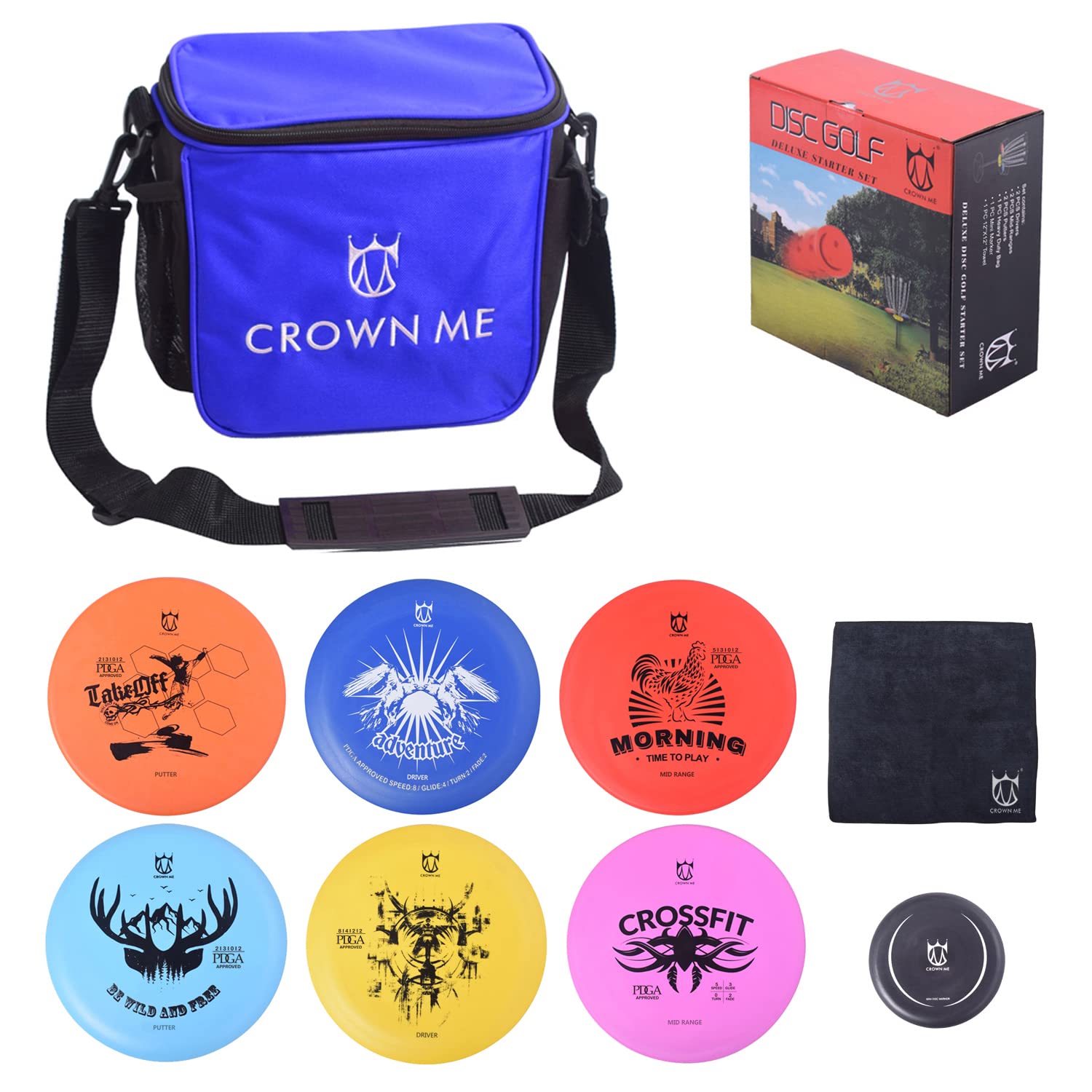 CROWN ME Disc Golf Starter Set - 6 Discs, Bag & Accessories for Beginners | Outdoor Sports