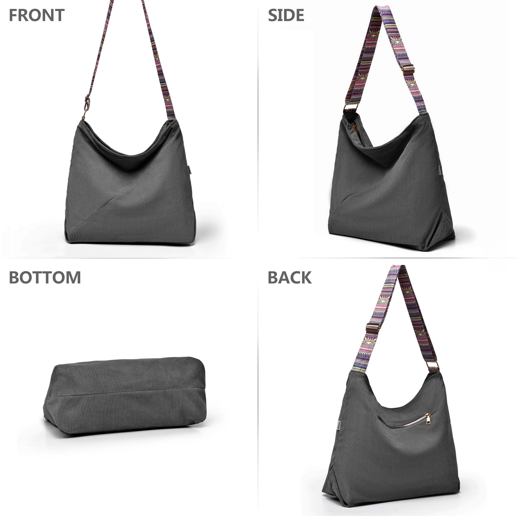Women's Corduroy Hobo Bag - Large Crossbody Purse for Travel & Fashion