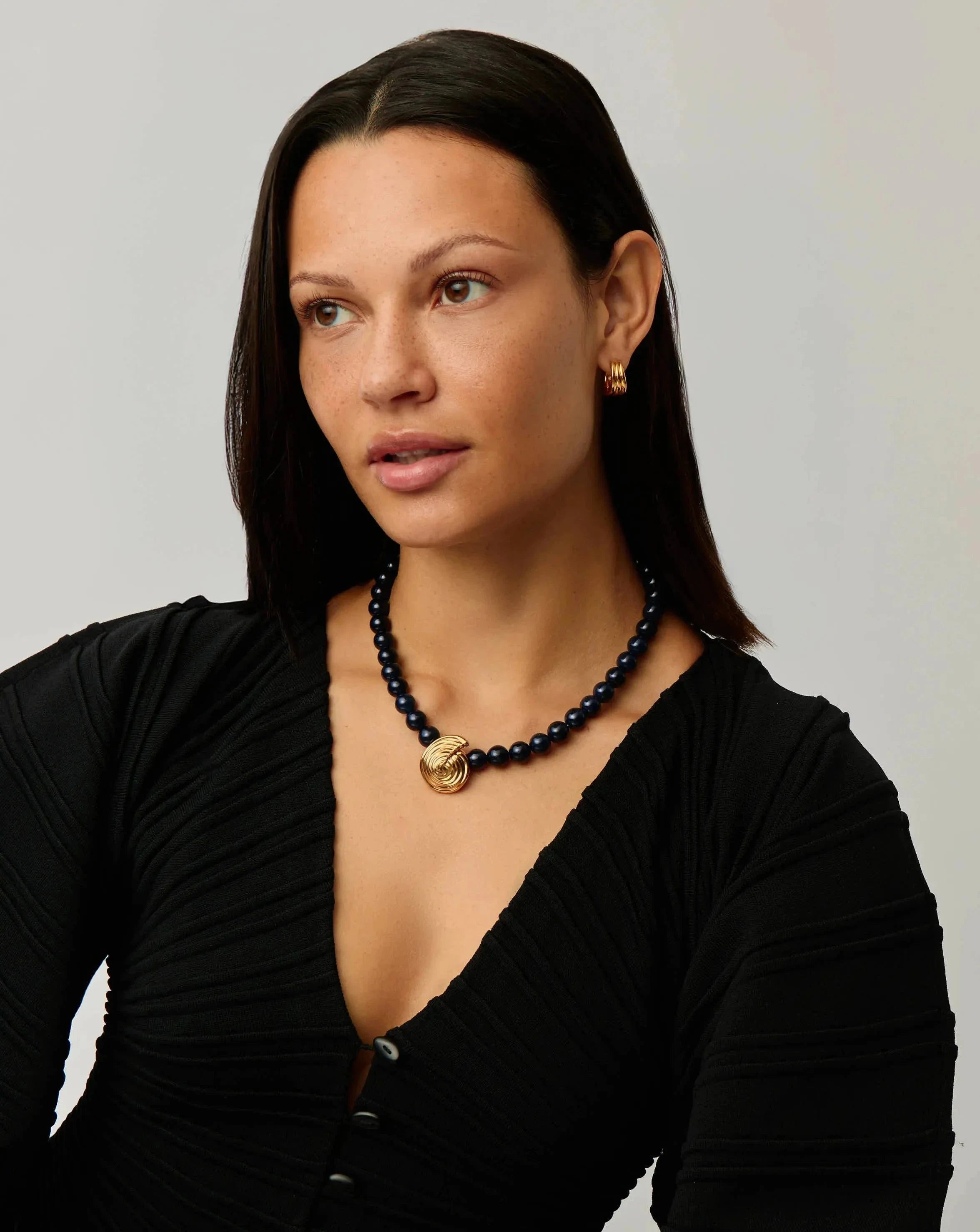 Spiral Gemstone Beaded Pendant Necklace - 18k Gold Plated with Dark Blue Crystal Quartz | Elegant Boho Jewelry for Women, Perfect for Parties, Weddings & Everyday Wear