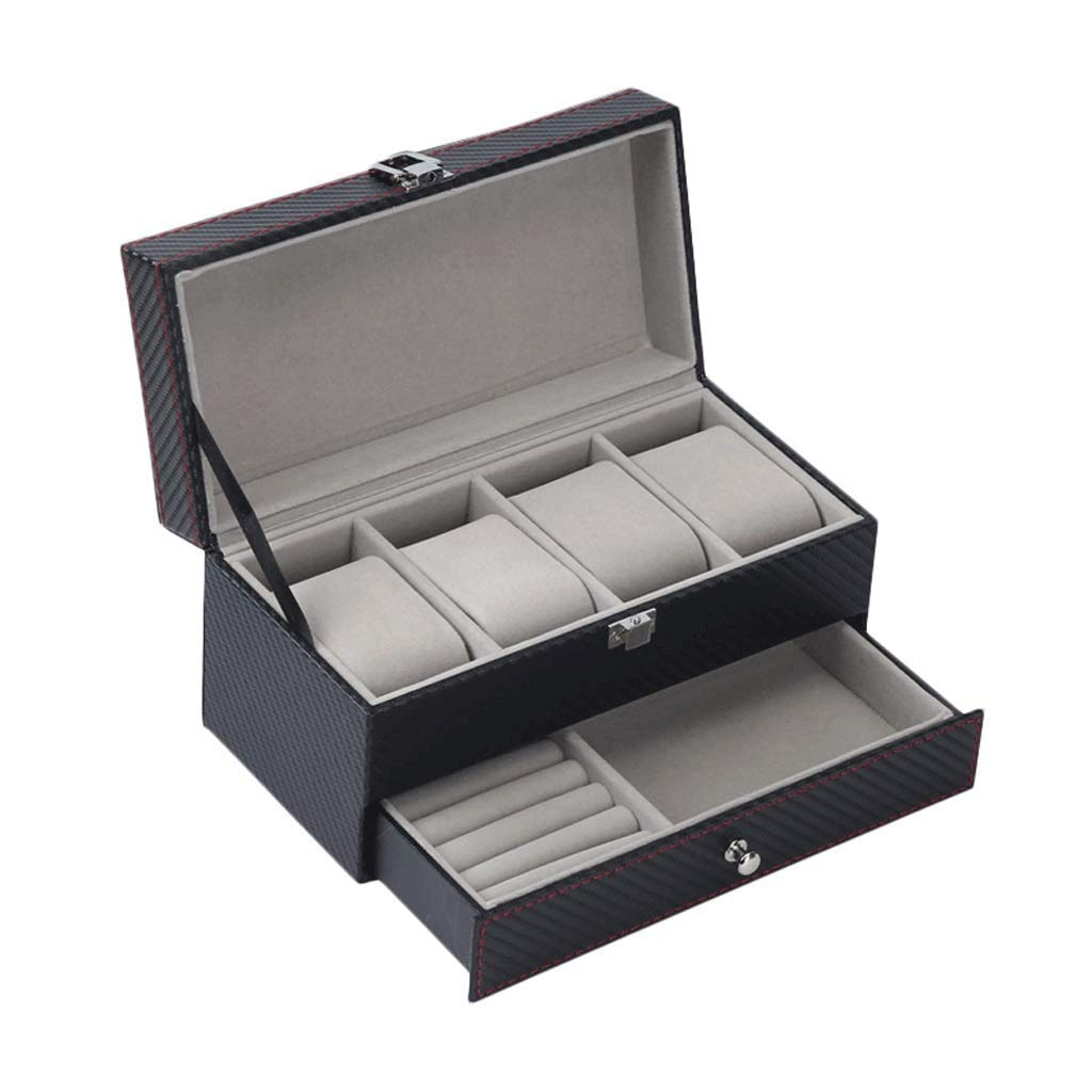 Premium 2-Tier Watch Box Organizer - Luxury Jewelry Display Case for Men & Women | Black Watch Storage with Drawer | Perfect for Travel, Gift & Home Decor