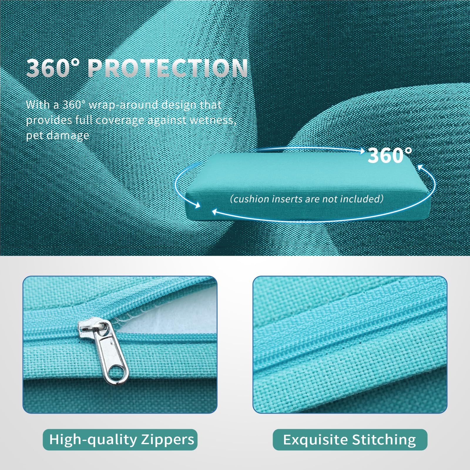 NICESOUL® 14-Piece Outdoor Sofa Cushion Covers - Teal Blue Waterproof Patio Furniture Cushion Replacement (27x27 Inch) - All-Weather Olefin Fabric for Deck, Poolside & Garden Use