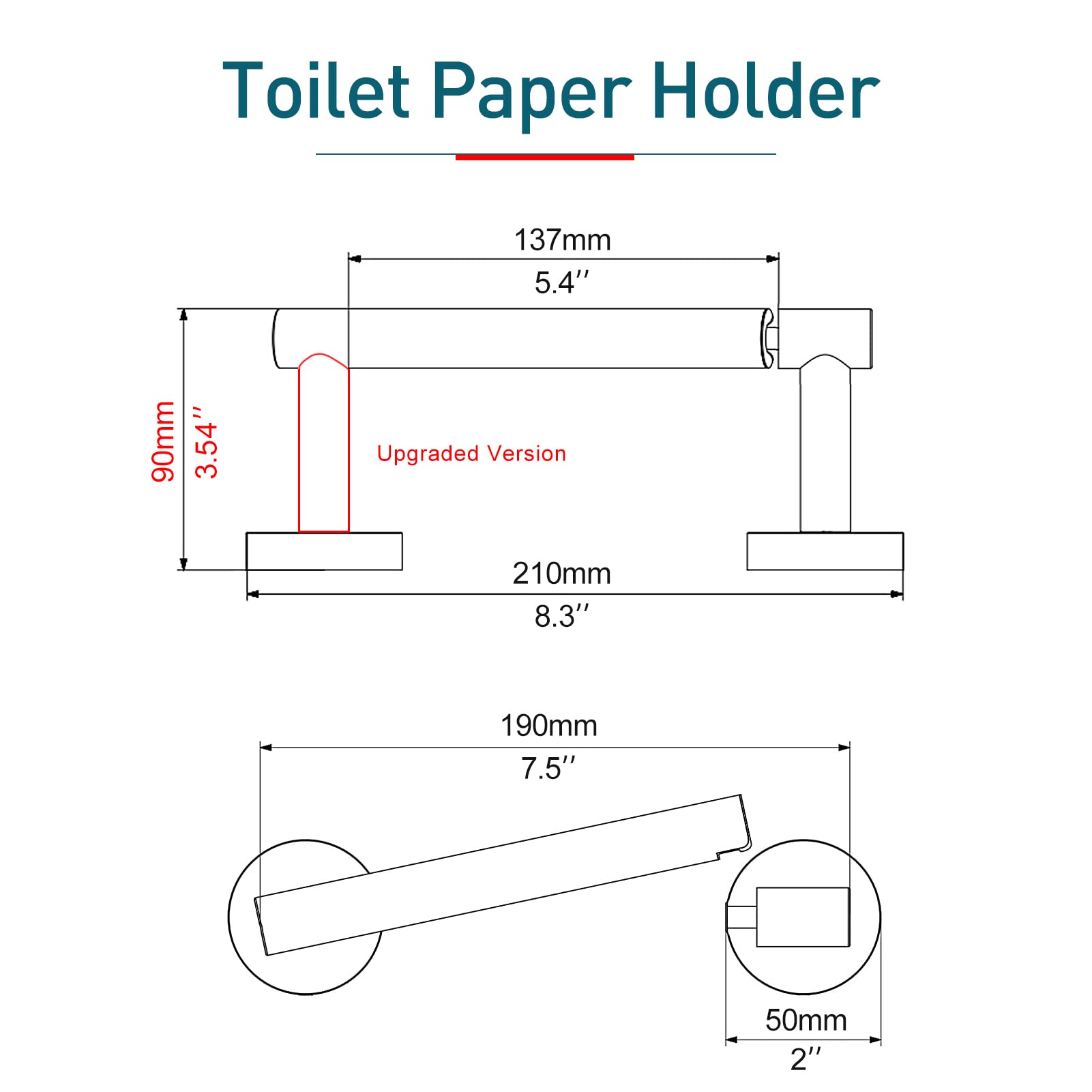 Stainless Steel Toilet Paper Holder Wall Mount - Adjustable Modern Bathroom Tissue Roll Holder with Flexible Pivot, White Ceramic Jumbo TP Roll Mount for Home & Office Use