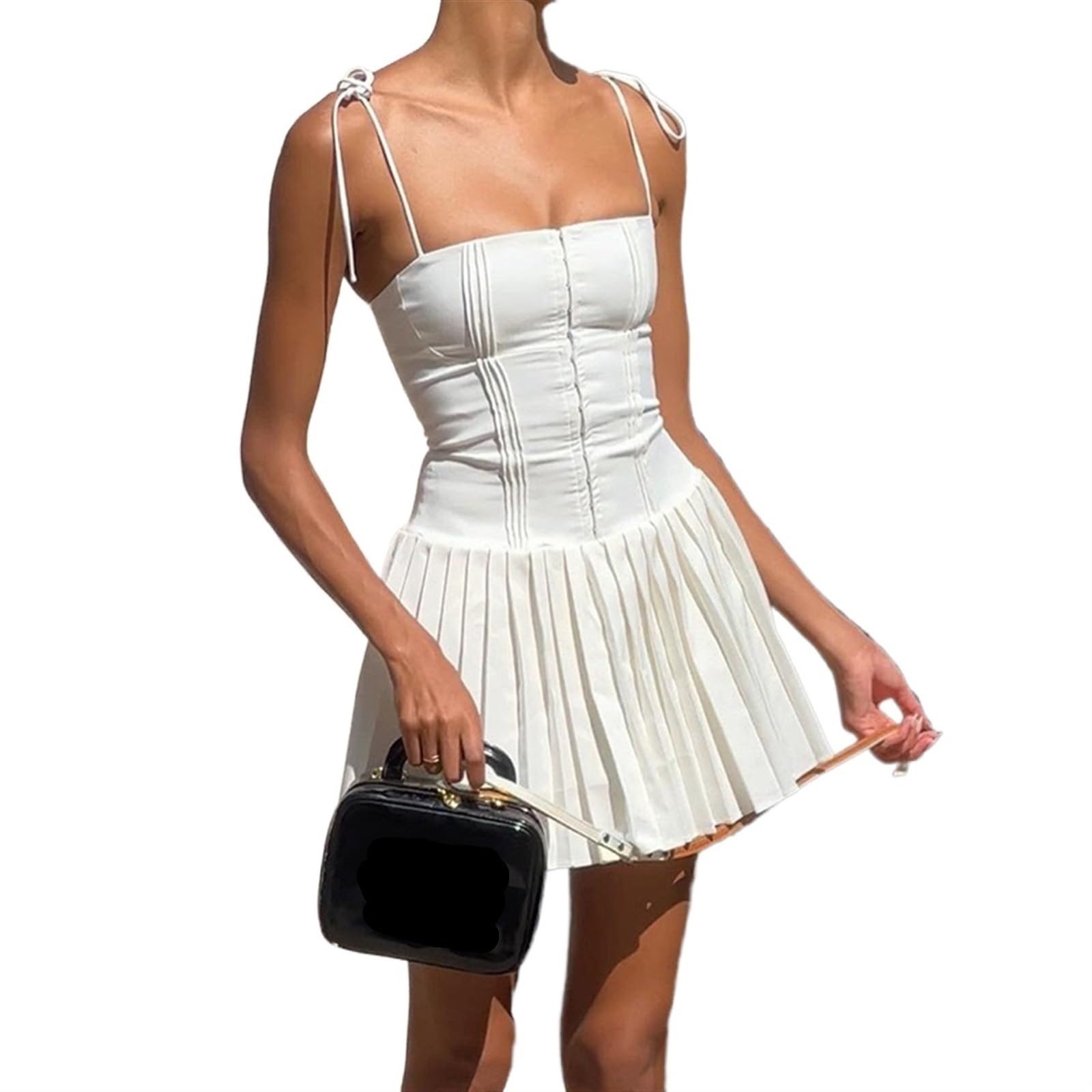 BNGD Women's Sexy Backless Halter Dress - Slim Fit Strappy White French Style for Evening Party, Club, Date Night & Special Occasions