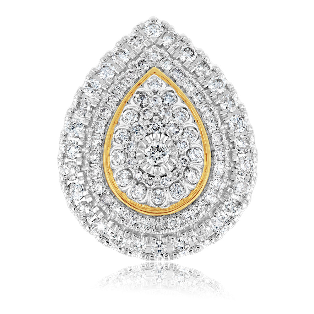 9ct Yellow Gold 2 Carat Diamond Ring with Brilliant & Tapered Baguette Diamonds - Elegant Engagement, Wedding & Anniversary Jewelry Gift for Women