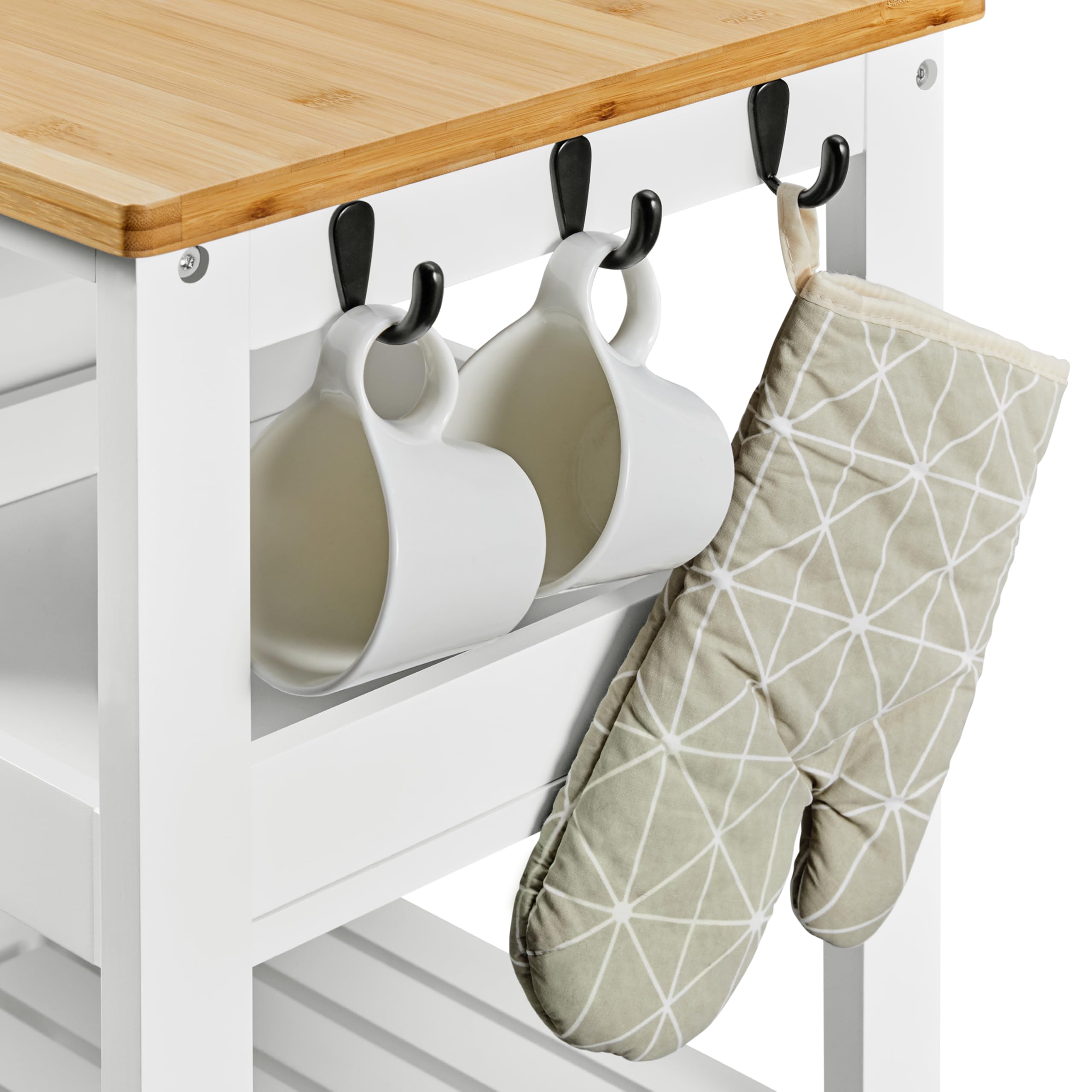 Yaheetech White Kitchen Island Cart with Bamboo Top - 3 Drawers & Shelves for Dining Room & Bar Storage