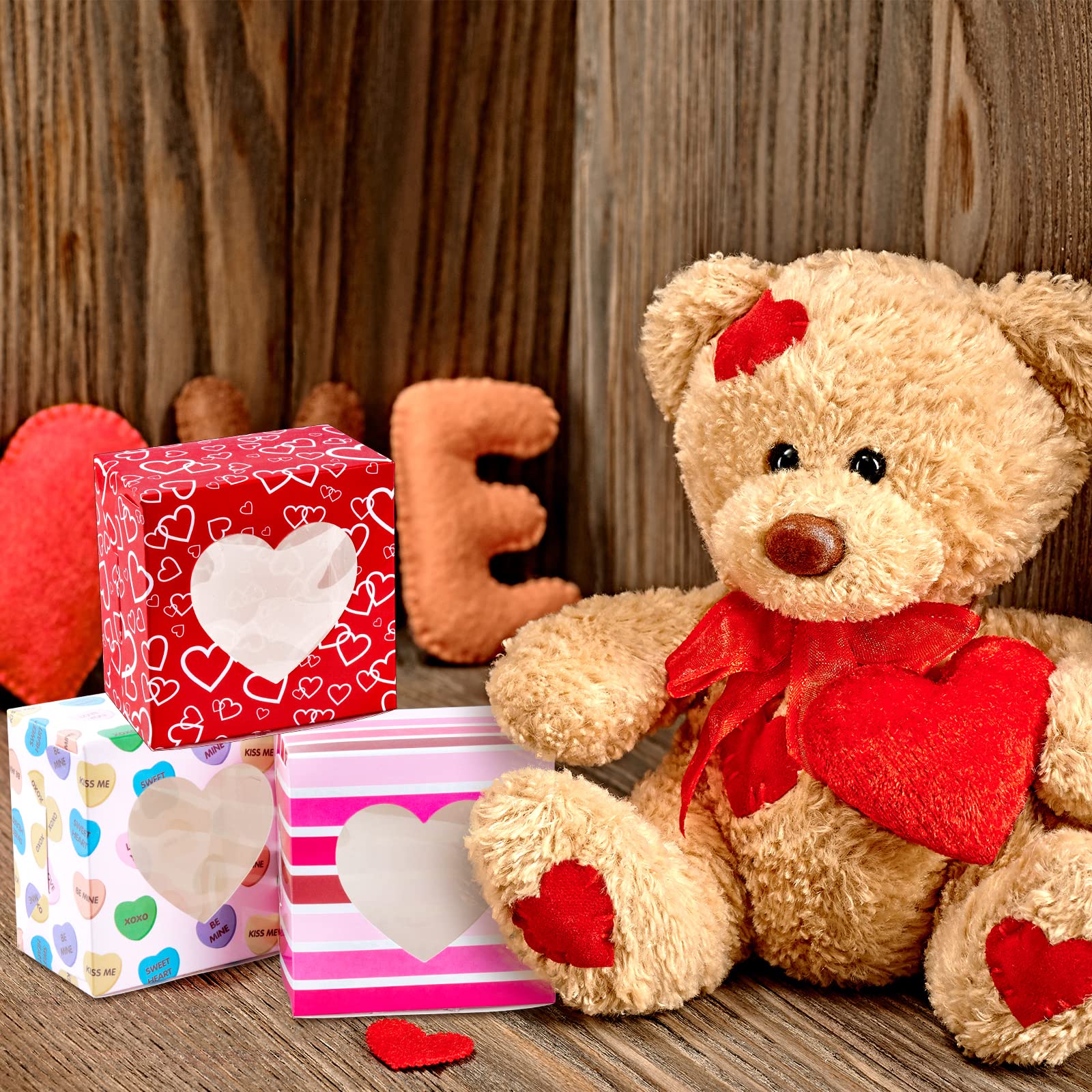 Valentine's Day Bakery Boxes 24pcs with Heart Window - for Cupcakes, Cookies & Donuts Gift Giving