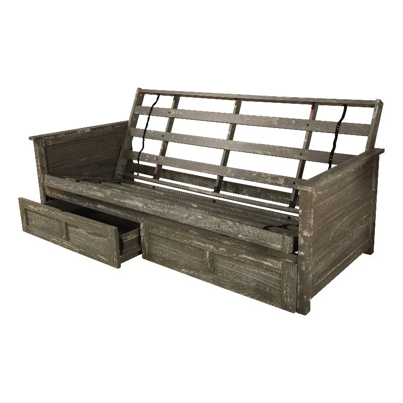 Kodiak Furniture Lexington Futon Frame with Storage Drawers - Weathered Gray Finish - Space Saving Sofa Bed for Small Apartments, Guest Rooms & Dorm Living