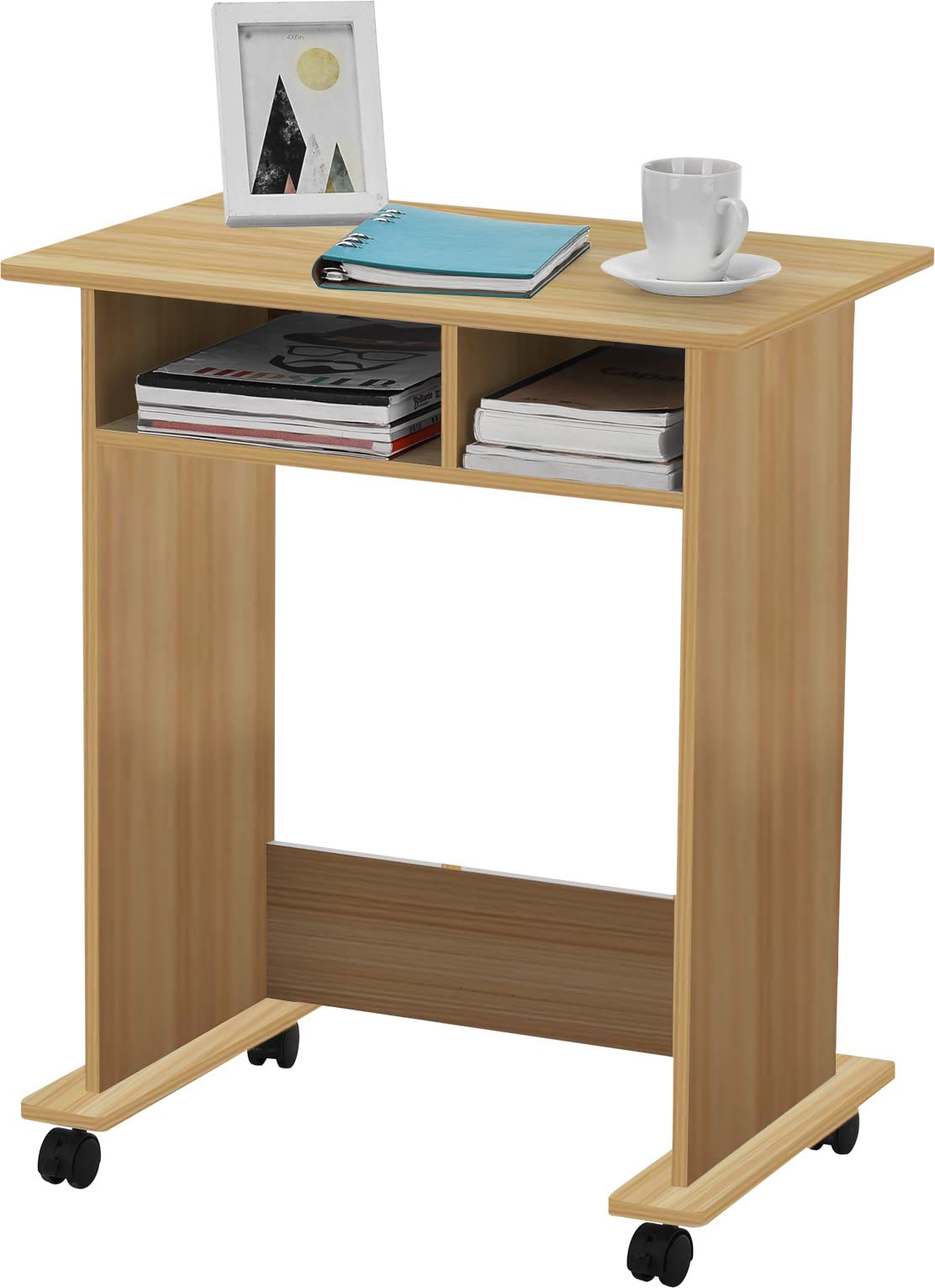Ergonomic Gaming Computer Desk with Storage & Stool - Home Office Writing Desk for PC, Laptop, Notebook & Vanity Makeup - Study Workstation for Bedroom, Dorm & Small Spaces (Brown, 901)