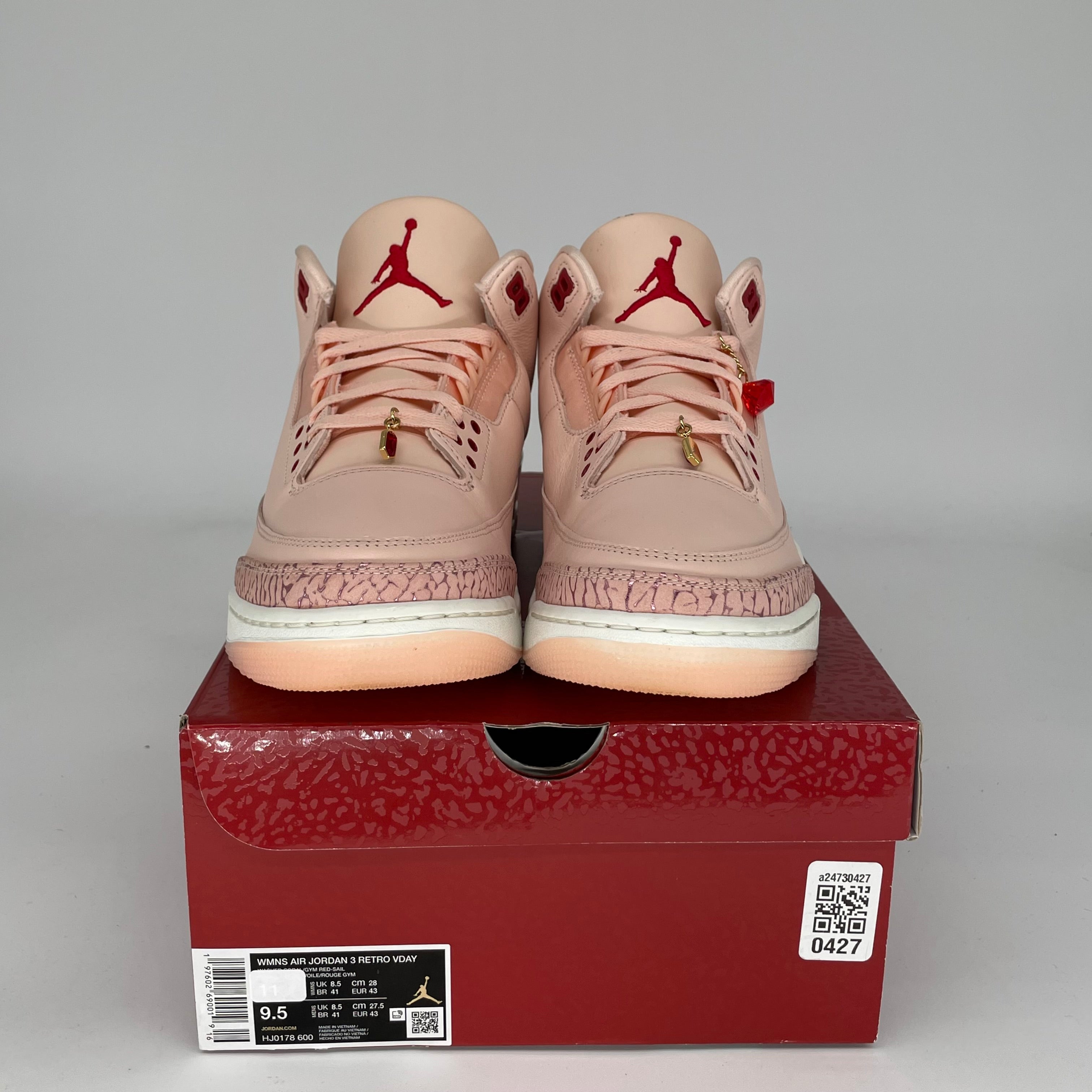AIR JORDAN 3 VALENTINES DAY SNEAKERS - LIMITED EDITION WOMEN'S SHOES SIZE 9.5/11W (STYLE HJ0178-600) - Perfect for Valentine's Gifts, Date Nights & Special Occasions