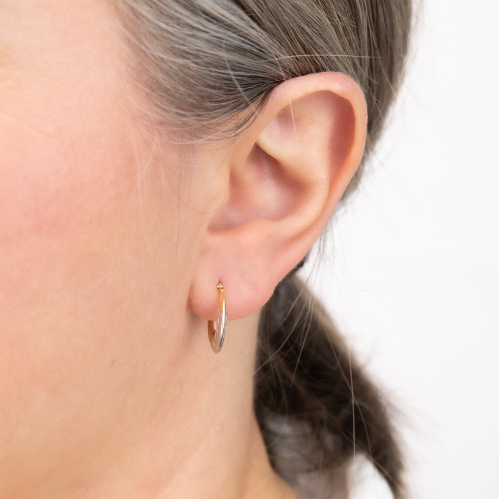 9ct Two Tone White and Yellow Gold Diamond Cut Creole Hoop Earrings for Women - Elegant Everyday Jewelry for Parties, Weddings & Special Occasions