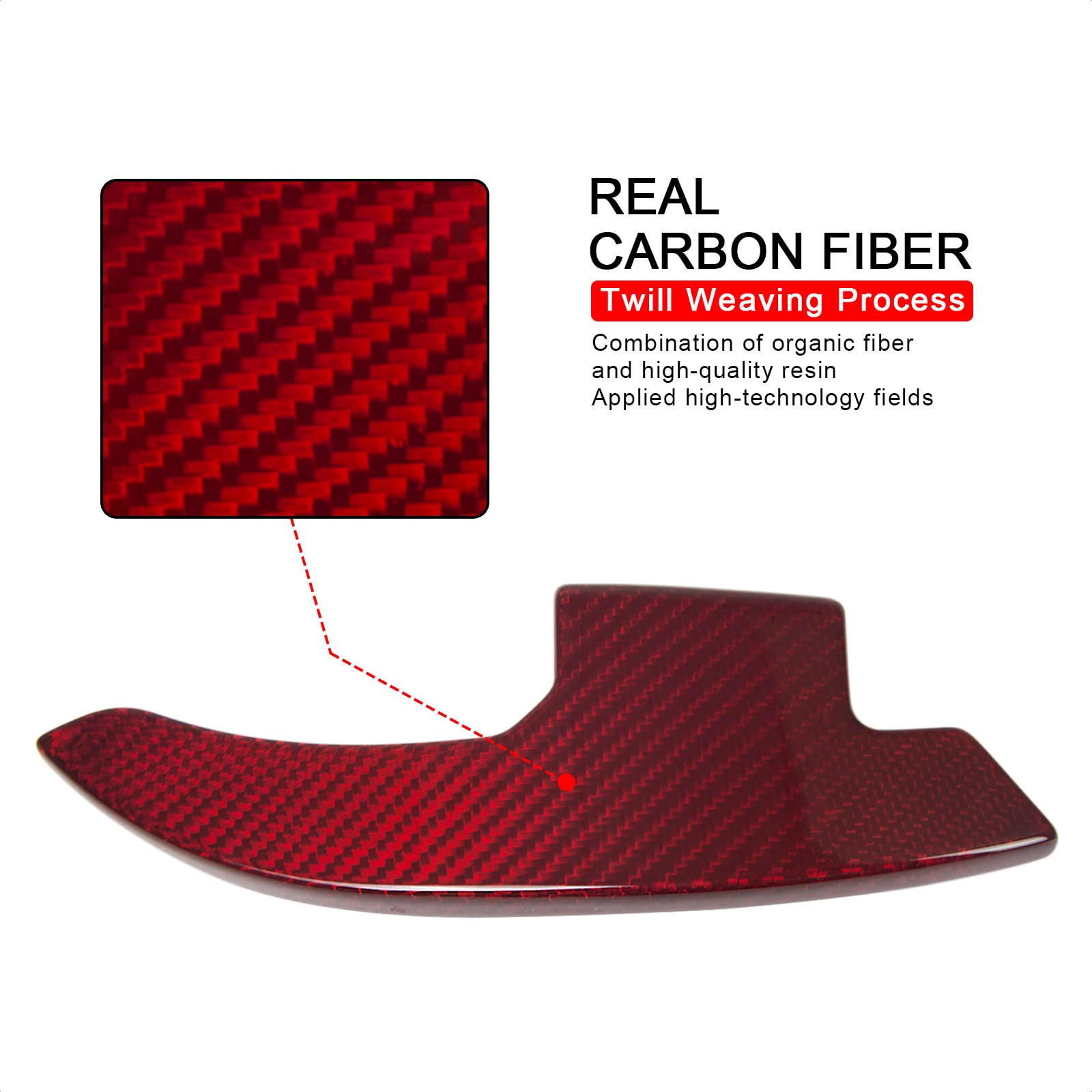 Real Carbon Fiber Steering Wheel Shift Paddle Extender for Ford Mustang 2015-2021 | Red Carbon Fiber Shifter Trim Cover | Upgrade Your Mustang GT, EcoBoost or Shelby GT350/GT500 | Perfect for Racing, Track Days & Performance Driving