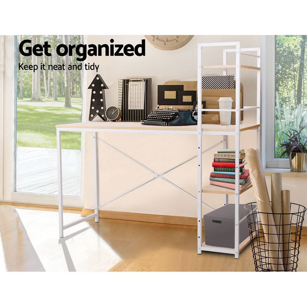 Premium Henderson 1200mm White Metal Desk with Oak Top & Storage Shelves - Perfect for Home Office, Study Room & Workspace Organization