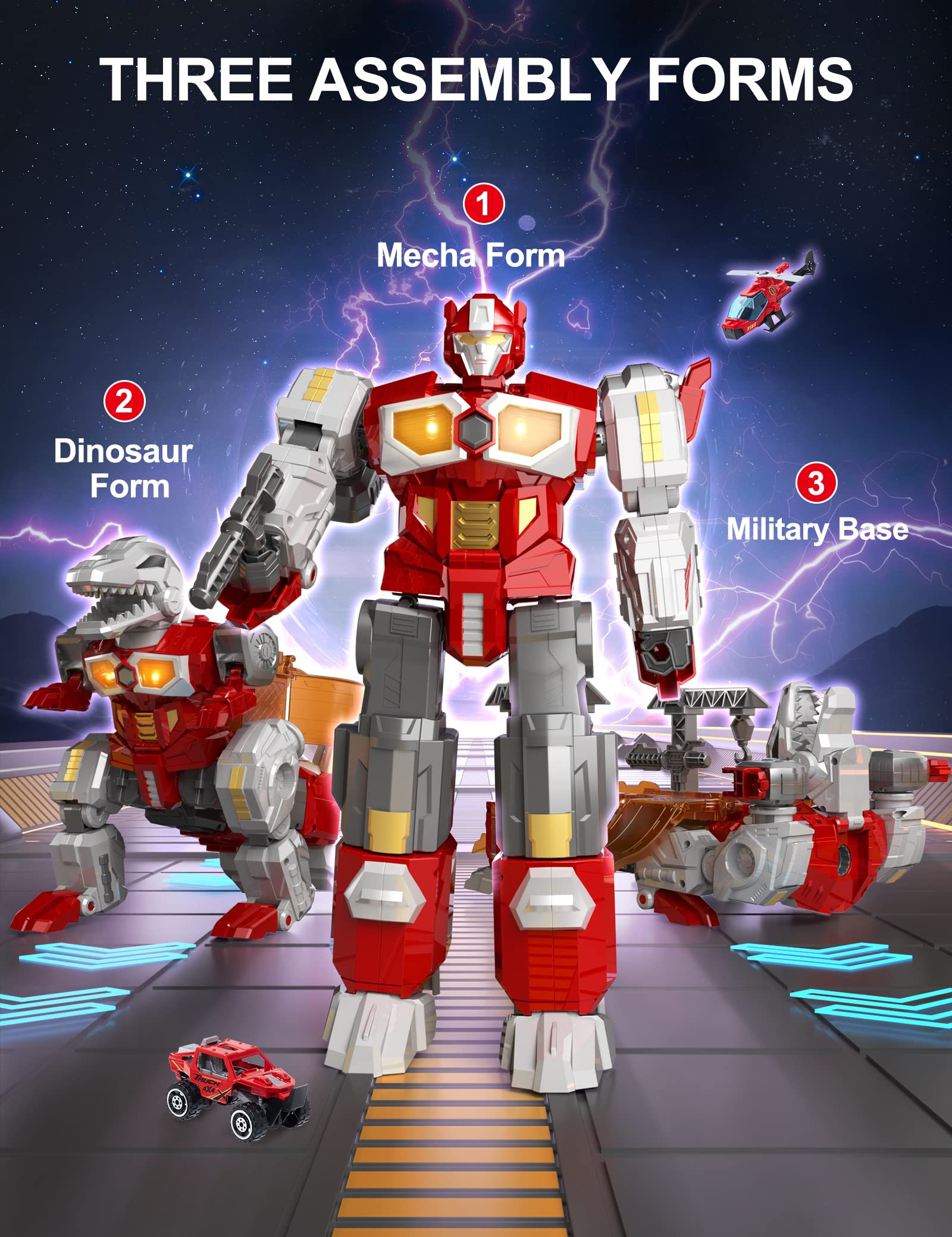 Magnetic Dinosaur Robot Transforming Toys - 3 in 1 Action Figures for Kids with Battle Guns, Cars & Airplane Models - STEM Educational Building Toy for Creative Play | Perfect for Birthday Gifts & Pretend Battles