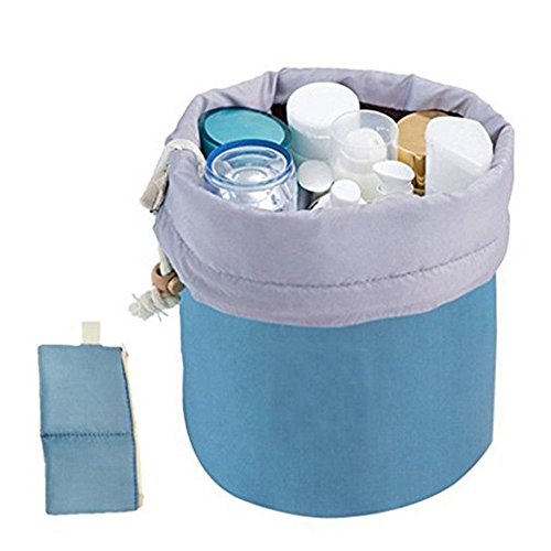 Grey990 Barrel Shaped Makeup Bag - Fashion Cosmetic Pouch & Travel Toiletry Organizer (Blue) | Perfect for Travel, Gym & Daily Makeup Storage