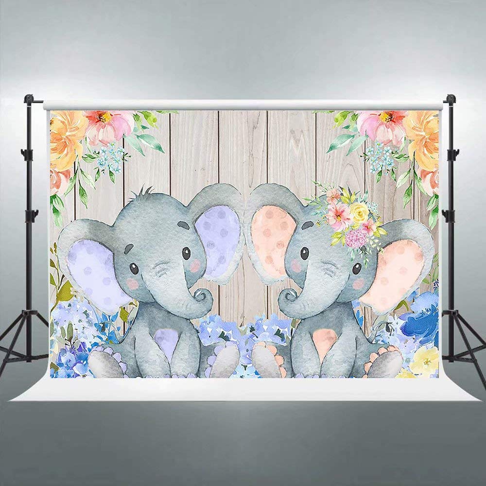 6x5ft Elephant Twins Baby Shower Backdrop - Vinyl Photography Background for Boy & Girl Parties, Dessert Table Decor, Photo Booth Props | Perfect for Birthday Celebrations, Gender Reveals & Nursery Decor