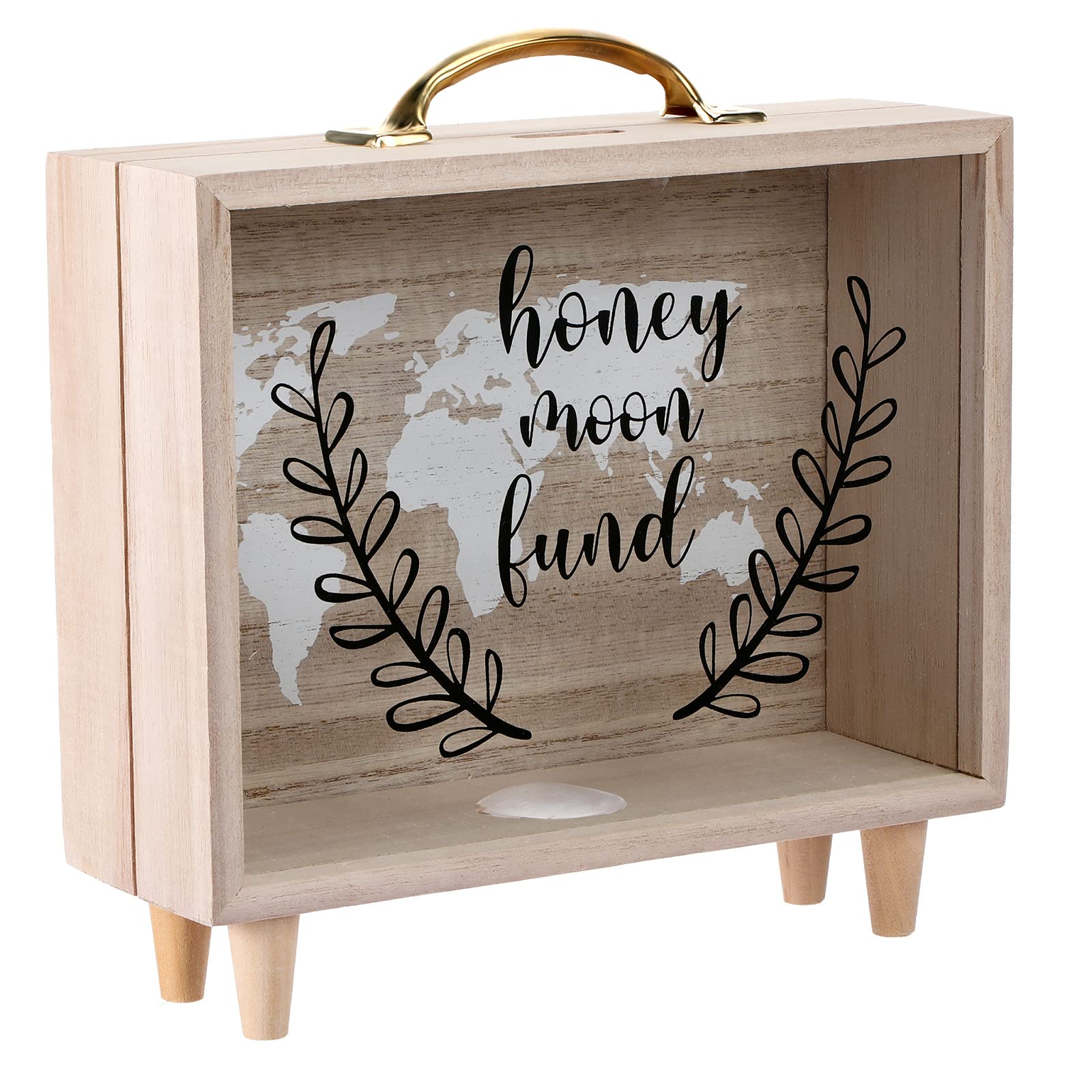 Wooden Travel Fund Box - Vintage Suitcase Style Money Bank for Vacation Savings, Honeymoon & Wedding Gifts (8x7.3x2.8 Inch) - Perfect for Home Decor, Bridal Shower & Anniversary Presents
