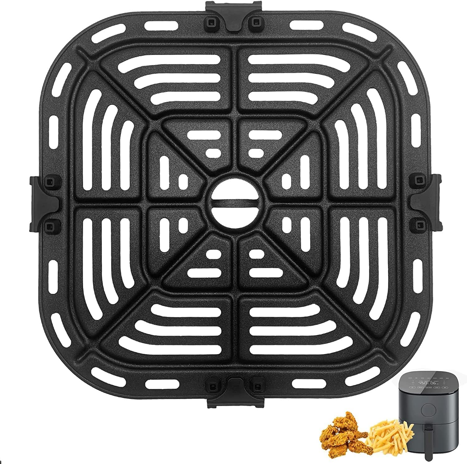 COSORI Square Air Fryer Pro LE 5 Qt Replacement Grill Pan - 8.26’’ Non-Stick Crisper Plate with Rubber Bumpers, Dishwasher Safe - Perfect for Grilling, Roasting & Air Frying Chicken, Vegetables & More