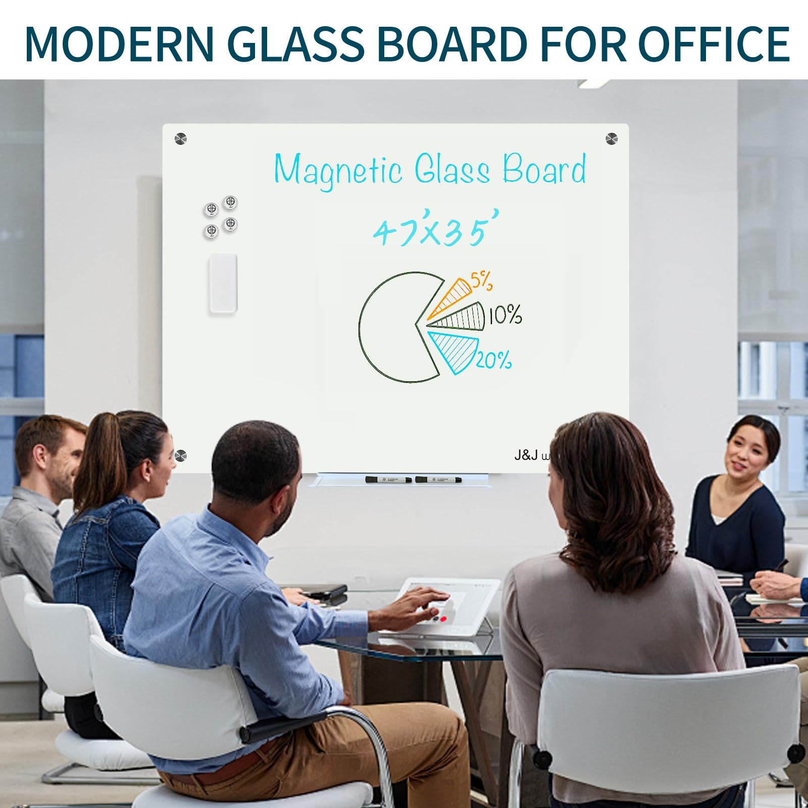 Premium 4' x 3' Magnetic Glass Dry Erase Board - Frameless Whiteboard with Smooth Writing Surface - Includes Magnets, Markers & Eraser - Perfect for Home Office, Classroom & Homeschooling Supplies - Great for Presentations, Brainstorming & Daily Organization