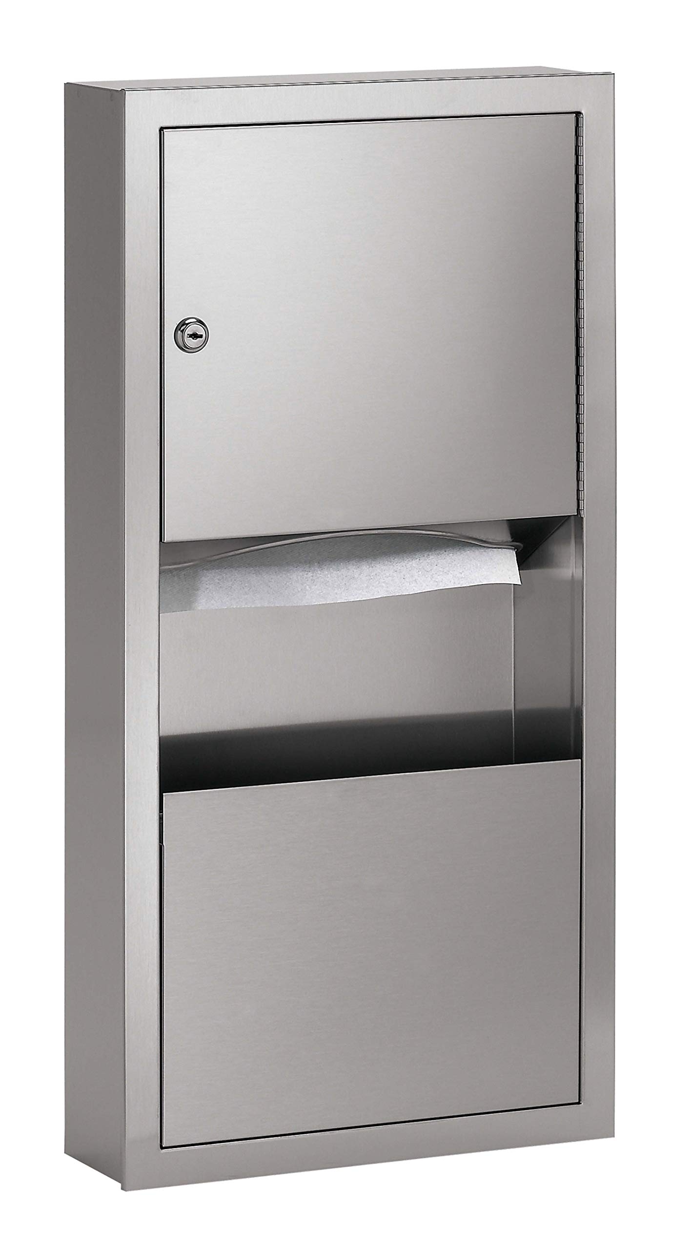 Bradley 2291-10 Semi-Recessed Paper Towel Dispenser with Built-in Waste Receptacle - Commercial Restroom & Kitchen Hygiene Solution for Offices, Restaurants, and Public Spaces