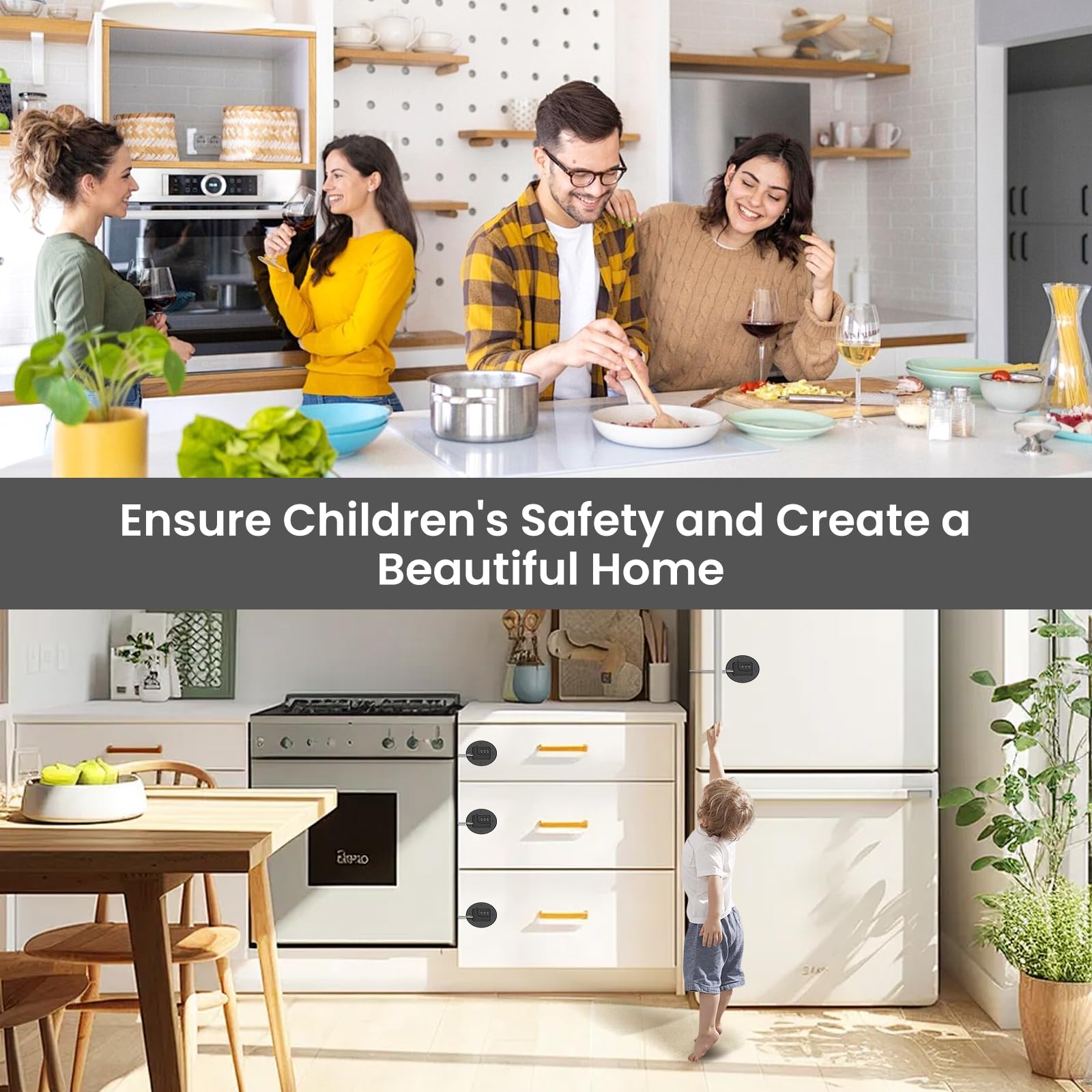 Child Safety Refrigerator Lock - No Drill Baby Proofing for Kitchen, Freezer, Cabinets & Drawers - Tool-Free Installation (Black, 1 Pack) - Perfect for Homes with Toddlers & Pet Safety