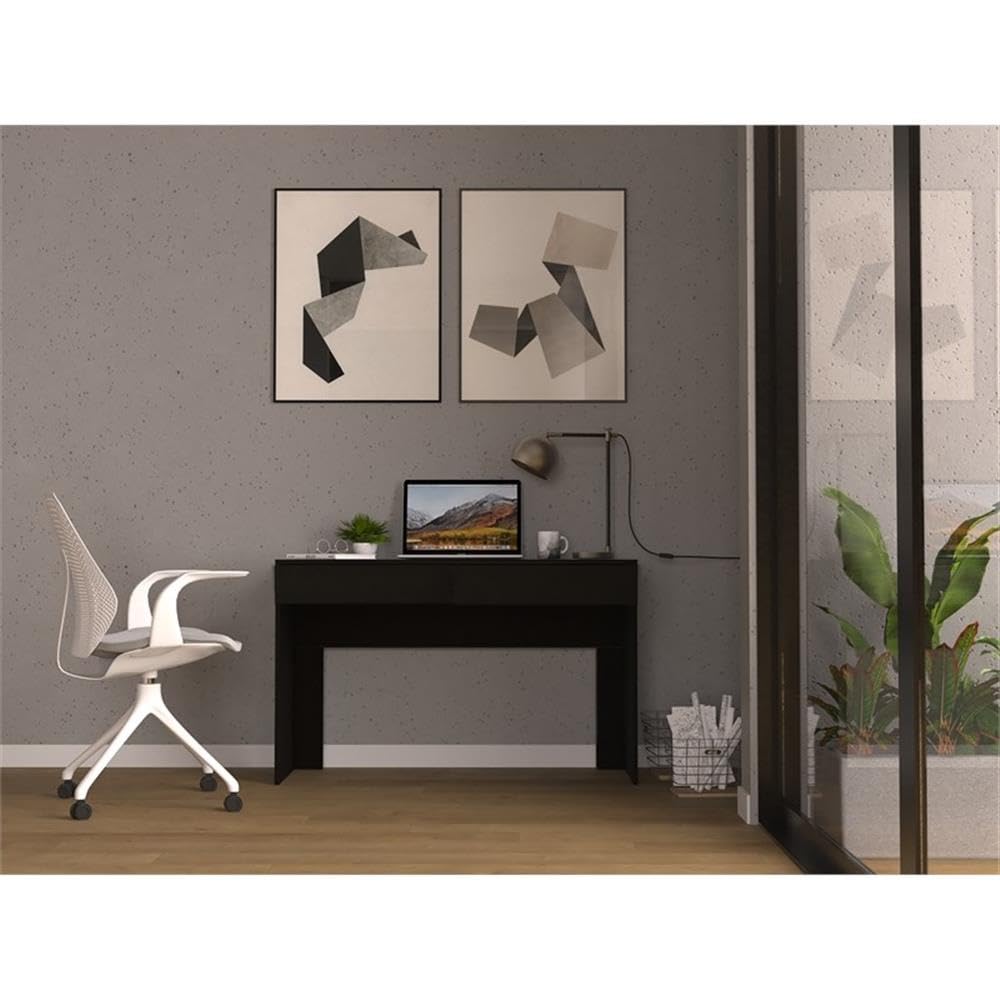 TUHOME Black Engineered Wood Computer Desk with 2 Drawers for Home Office