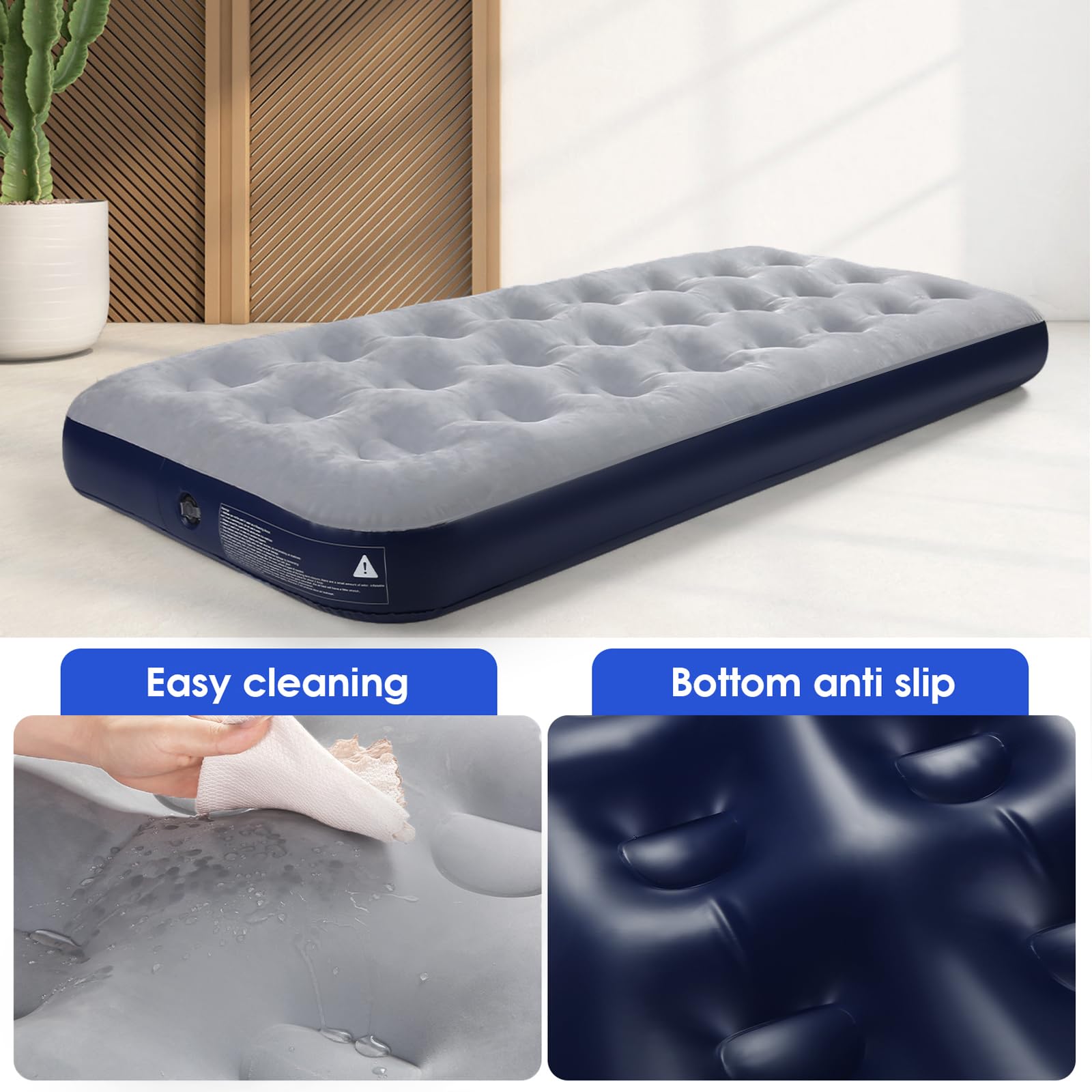**Inflatable Camping Air Mattress - 2 Pack Navy Blue Flocked Surface Air Bed for Outdoor, Travel & Guest Use - Portable Sleeping Pad for Tents, RV & Home**    *(Perfect for Camping Trips, Backpacking, Sleepovers & Emergency Guest Beds)*