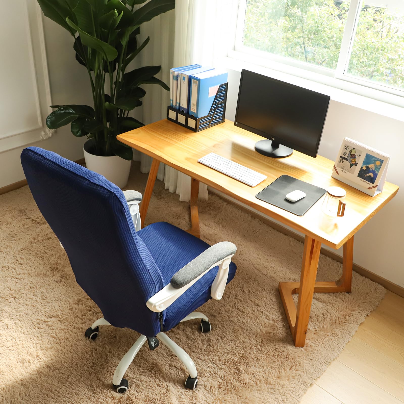 FORCHEER Stretchable XL Office Chair Cover for Big and Tall Computer Chairs - Medium Size Navy Blue - Perfect for Home Office, Gaming, and Workspace Protection