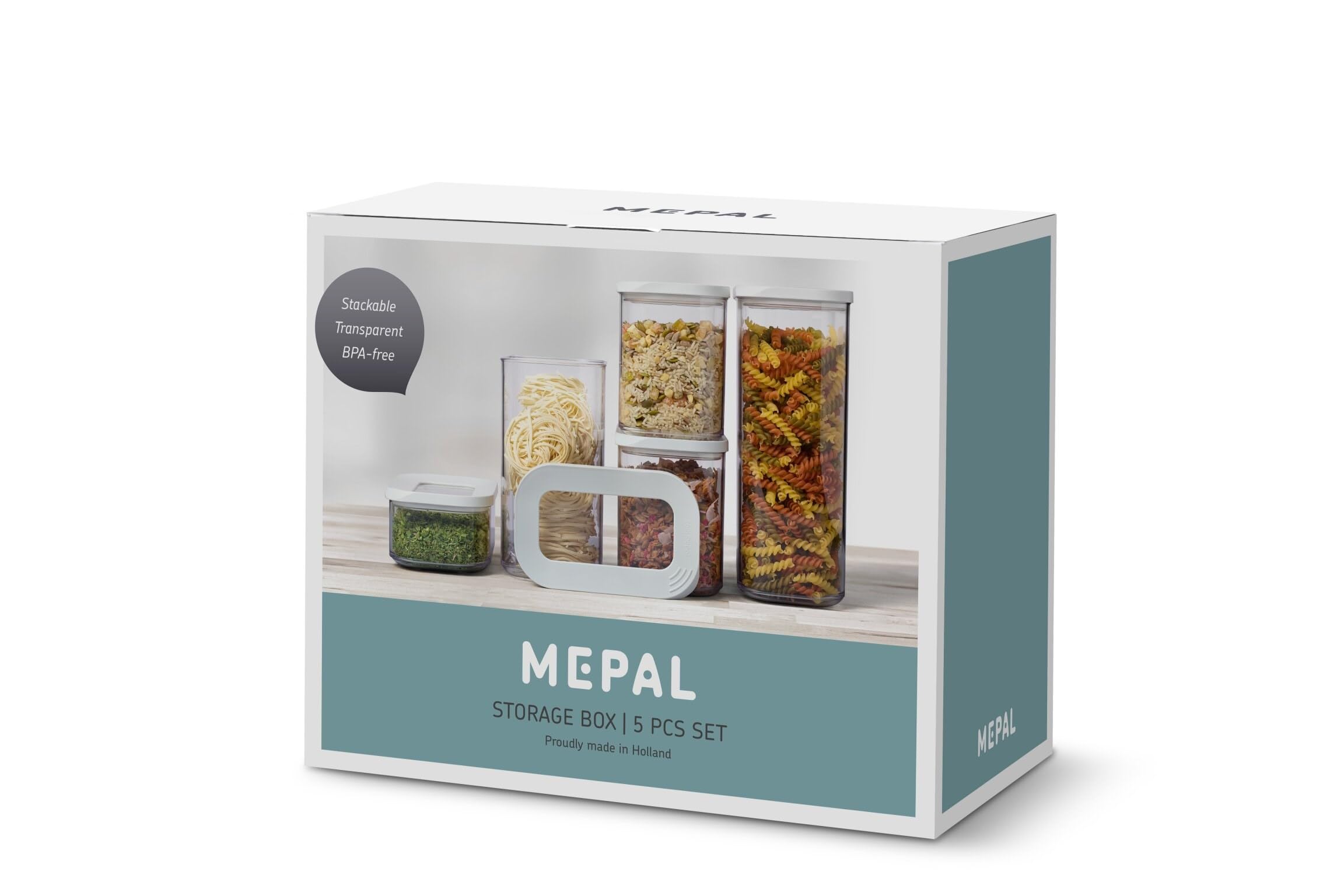 Mepal 5-Piece Airtight Food Storage Container Set - Stackable Kitchen Organizer (1x 2000ml, 1x 1500ml, 2x 1000ml & 1x 425ml) - White - Perfect for Meal Prep, Leftovers & Pantry Organization