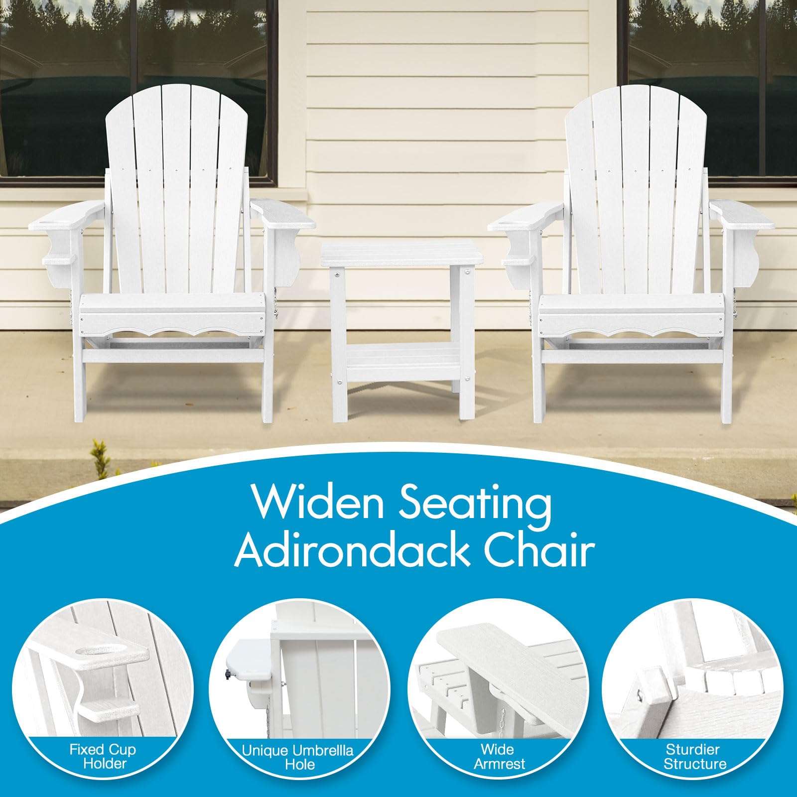 **Folding Adirondack Chairs with Side Table - Weather-Resistant Modern Outdoor Chairs for Patio, Porch, Deck, Garden & Fire Pit - Perfect for Relaxing & Lounging**