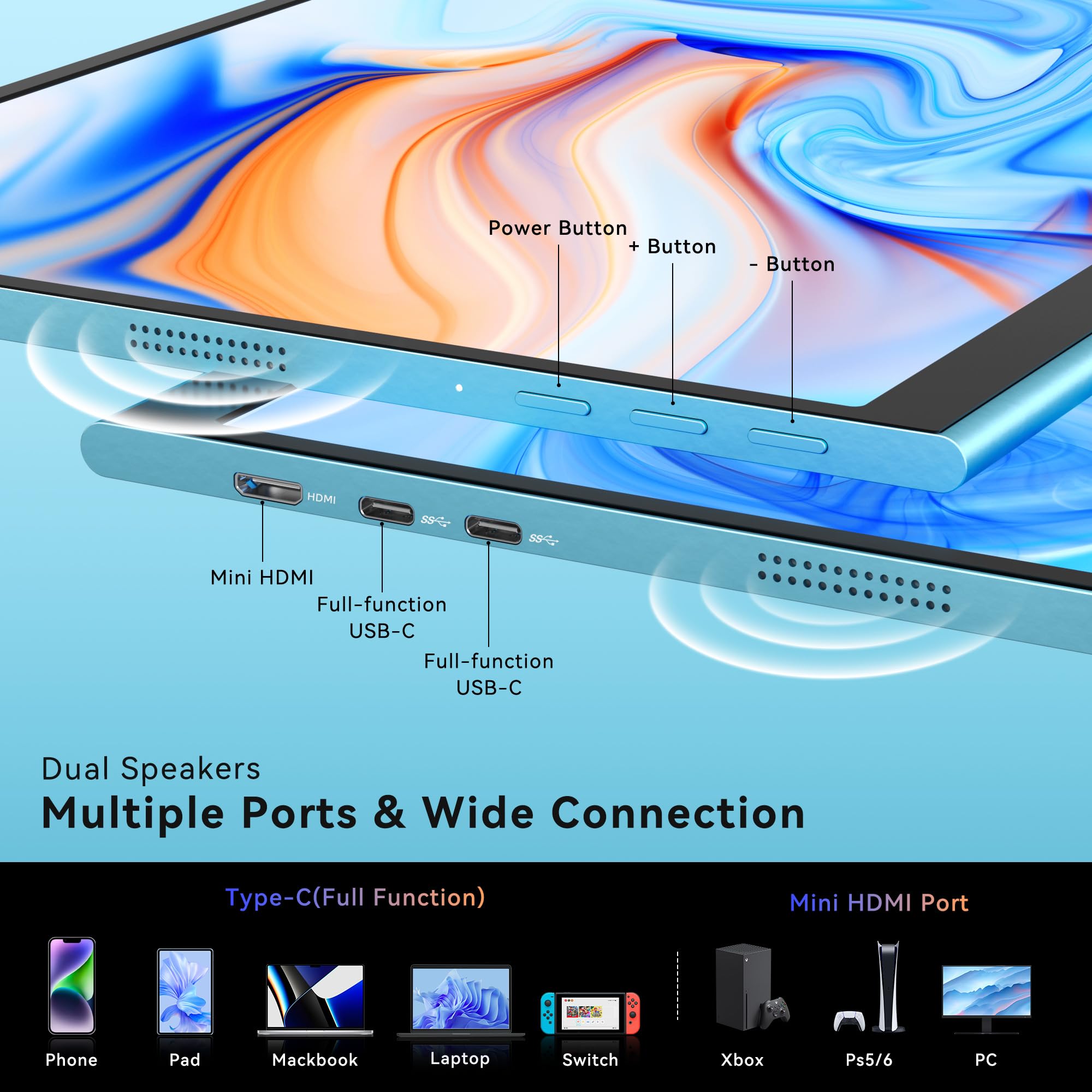 GEEKOM 16 Inch Portable Monitor - Ultra-Thin USB-C HDMI IPS HDR External Display with Smart Cover & Dual Speakers for Laptop, PC, Mac, Phone, Xbox, PS4, Switch | Perfect for Gaming, Work & Travel