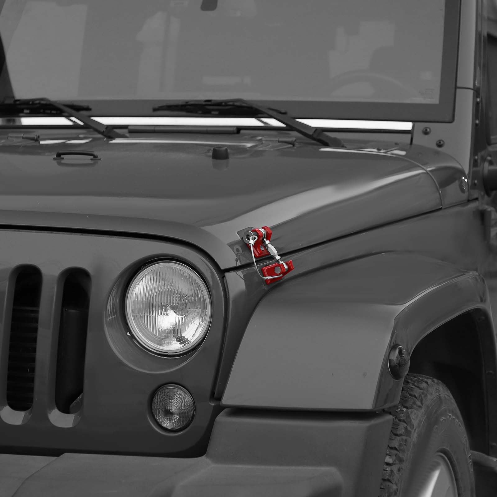 Aluminum Hood Latches for Jeep Wrangler JK JKU (2007-2017) & JL JLU (2018-2024) | Gladiator JT (2020-2024) | Red Heavy-Duty Hood Latch Lock Catch | 2-Piece Set | Off-Road & Daily Driving Accessories