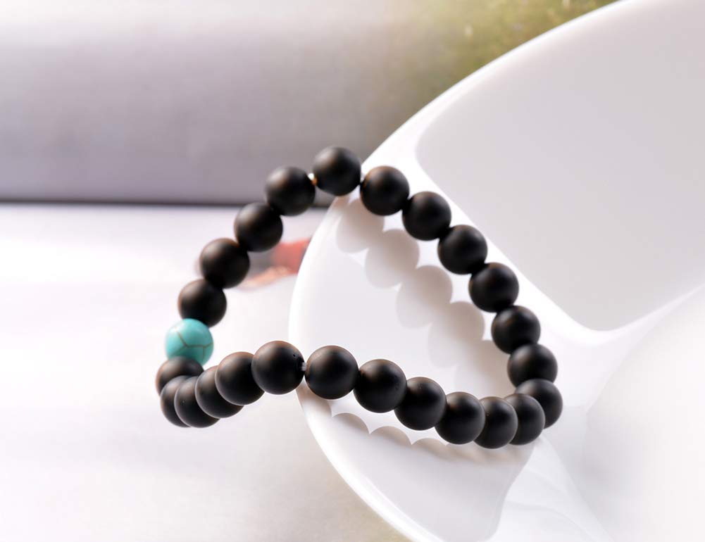 His and Her Couple Distance Bracelets - Healing Energy Balance Stone Beads Bracelet Set for Couples (Pack of 2) - Perfect for Long Distance Relationships, Anniversaries & Romantic Gifts