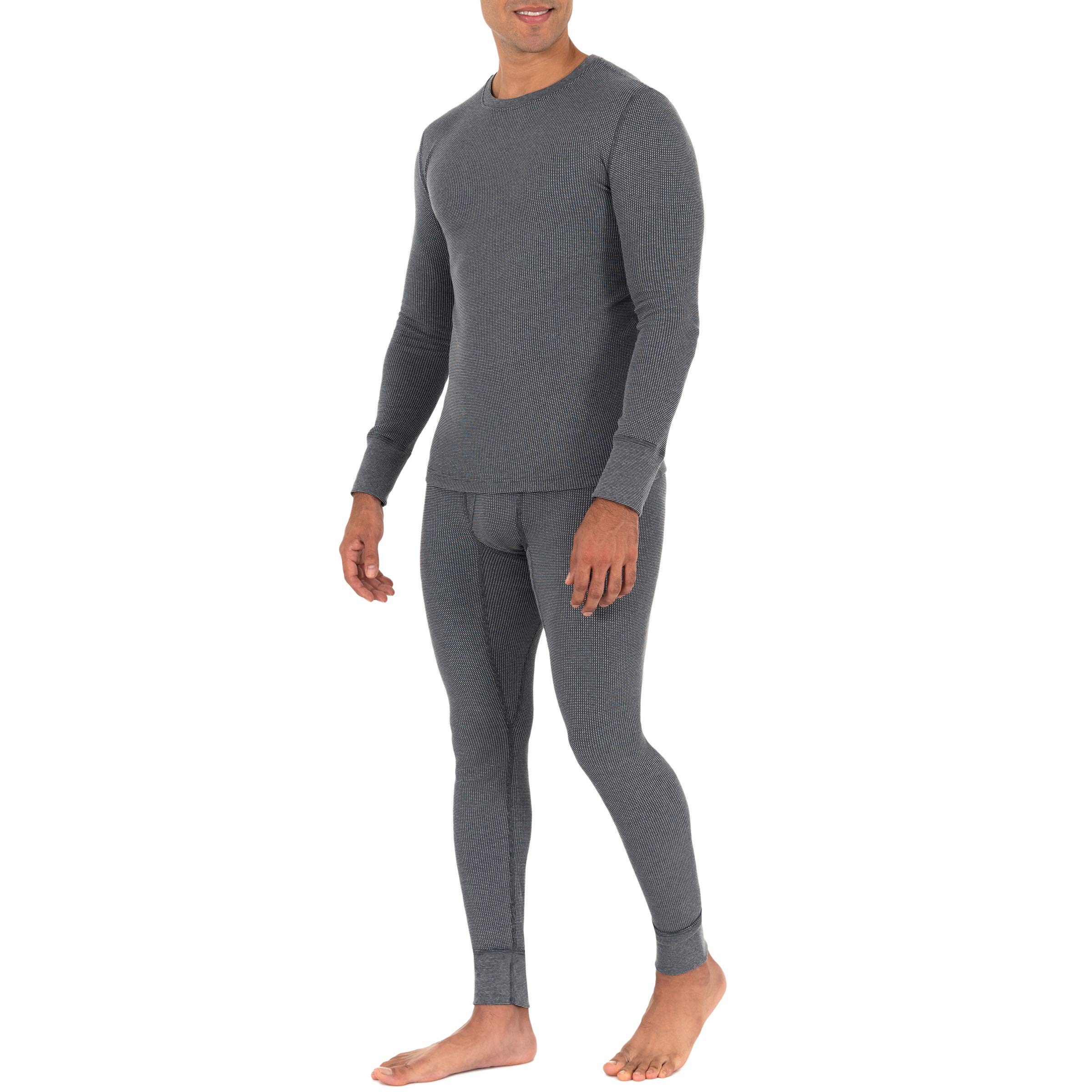 Fruit of the Loom Men's Eco-Friendly Recycled Waffle Thermal Underwear Crew Neck Top - 1 Pack & 2 Pack Options - Warm Base Layer for Winter, Outdoor Activities & Cold Weather Workwear