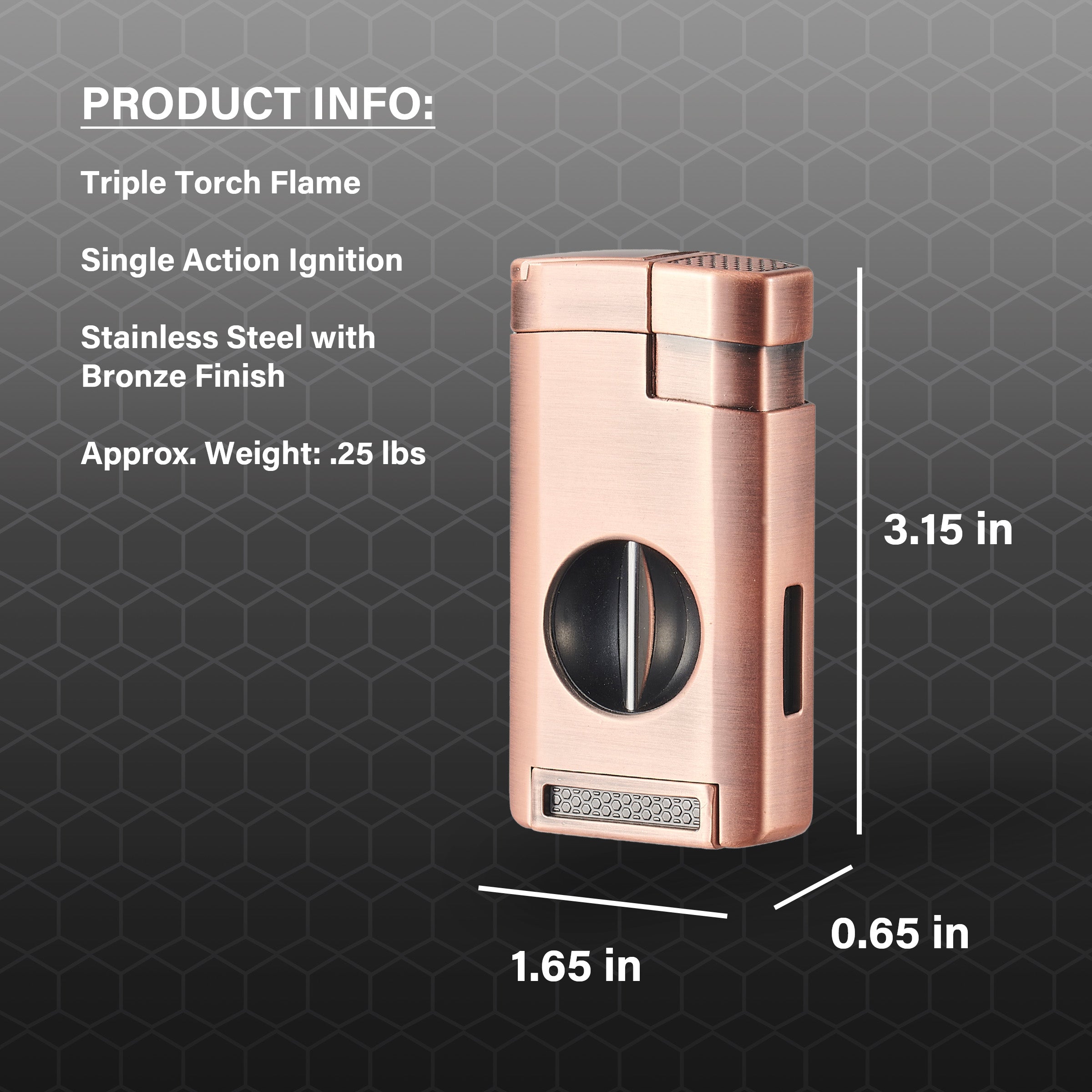 Premium Visol Kamet V Cutter Bronze Triple Torch Cigar Lighter - Windproof Butane Lighter for Cigars, Perfect for Outdoor Smoking & Gifting