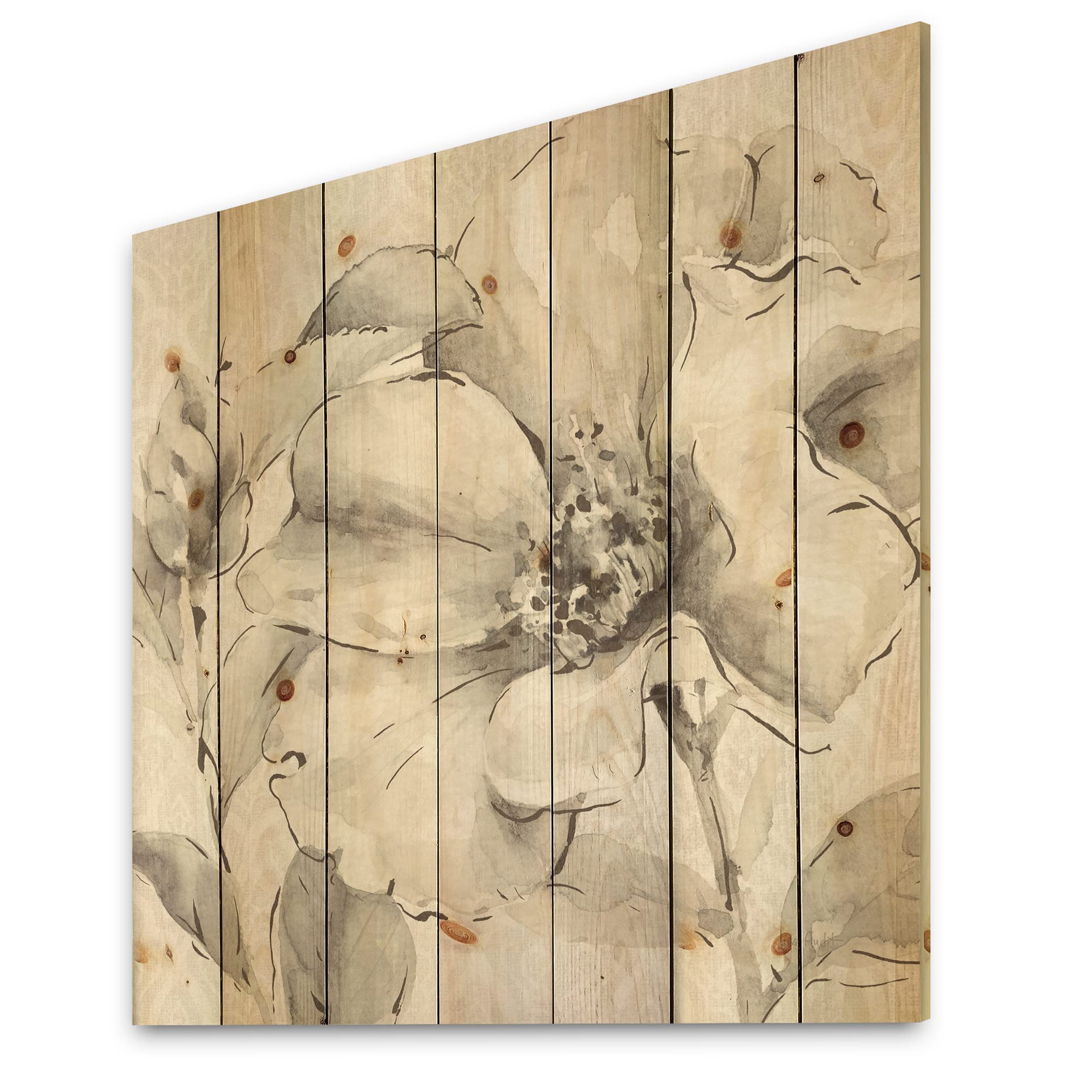 DesignQ Indigold Grey Peonies Traditional Wood Wall Art - Large Floral Pine Wood Wall Decor Panel for Living Room, Bedroom & Office Decor
