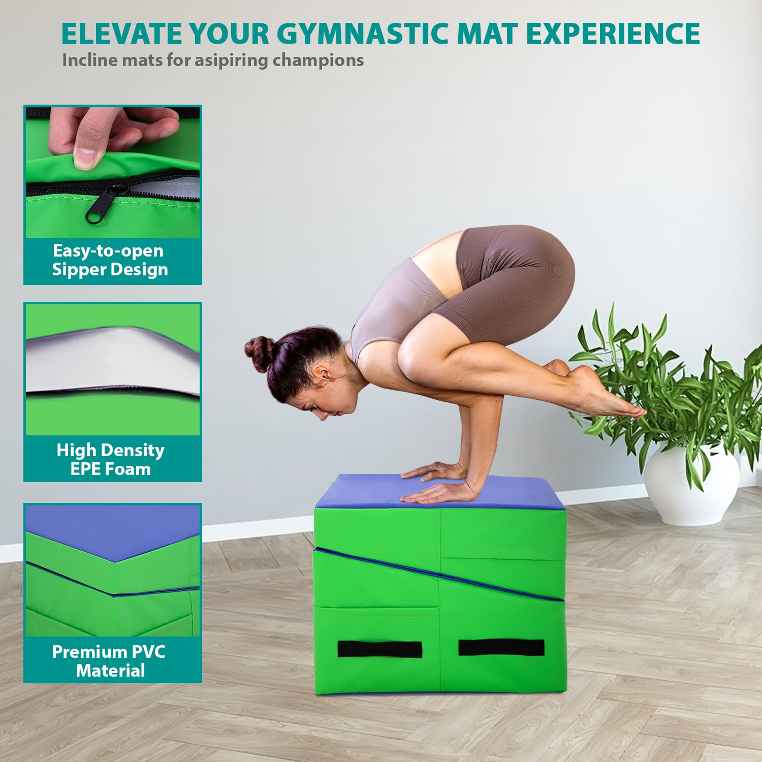Non-Slip Gymnastics Tumbling Mat with Handle - Cheese Wedge Yoga Mat for Pilates, Martial Arts & Home Workouts | Perfect for Gym, Fitness Studio & Kids Play Area